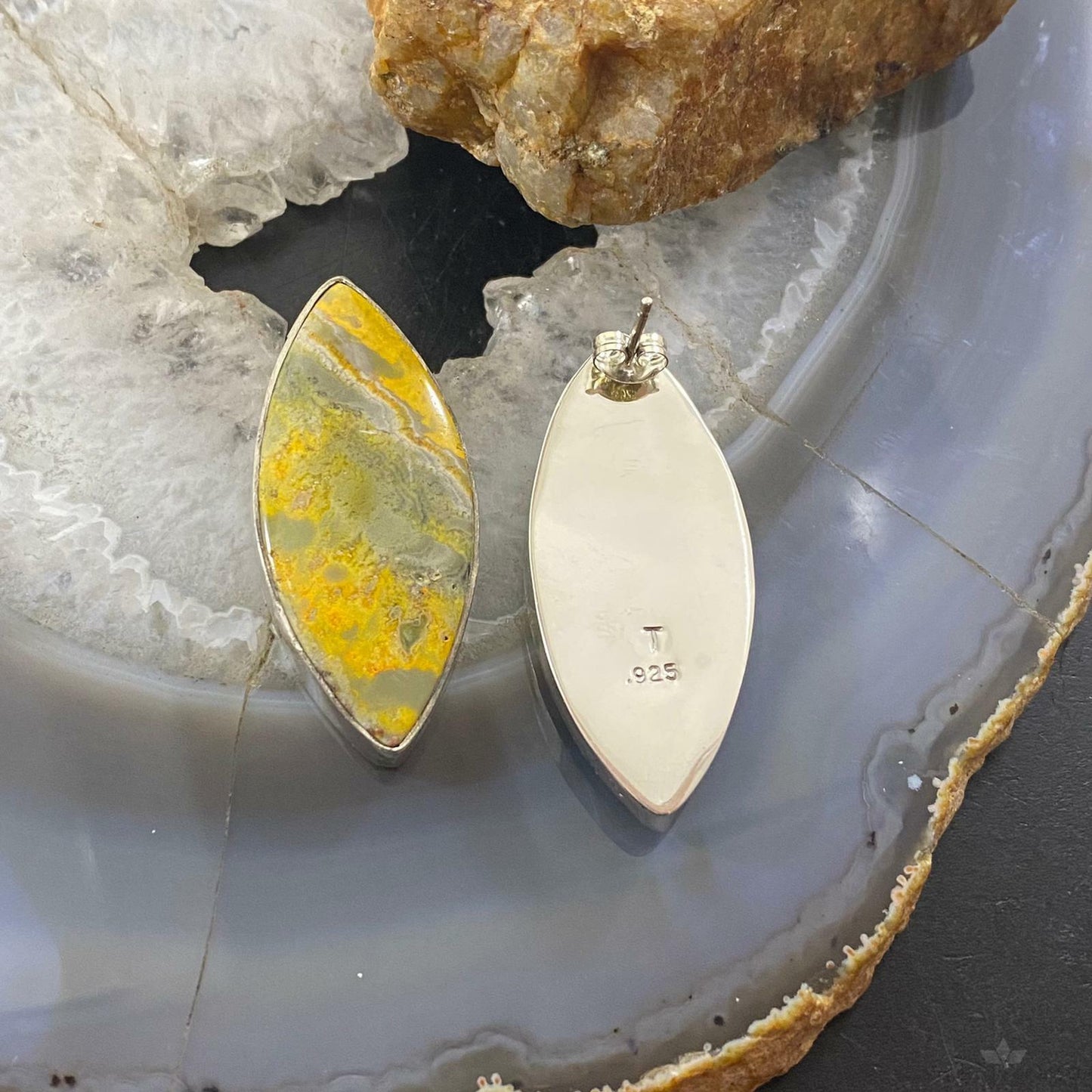 Native American Sterling Silver Marquise Bumblebee Jasper Post Earrings