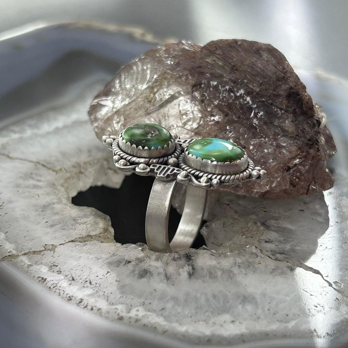 Sterling Silver Southwestern Style 2 Sonora Gold Turquoise Adjustable Ring For Women #3