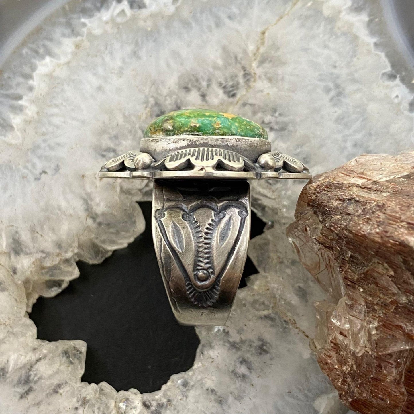 Gilbert Platero Native American Sterling Silver Oval Turquoise Ring Size 9