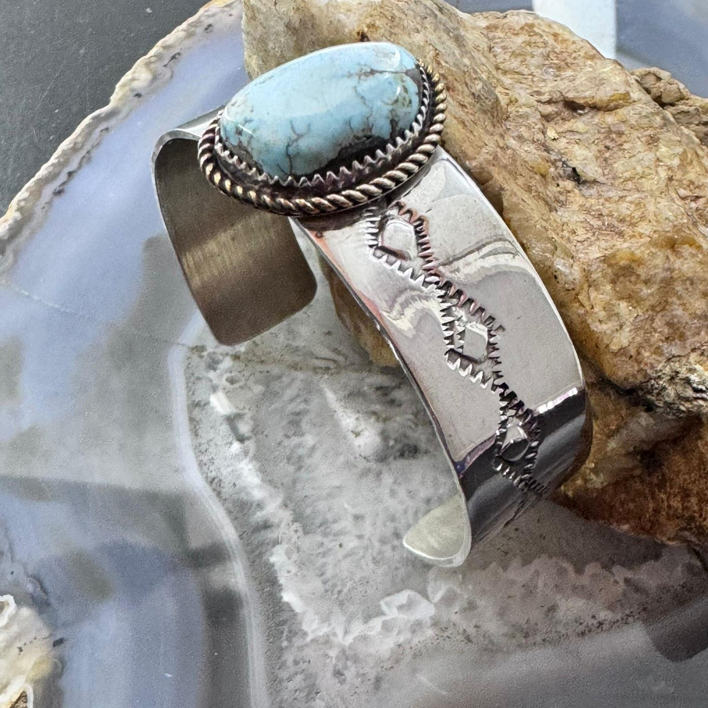 Anthony Lujan Taos Pueblo Vintage Sterling Natural Turquoise Bracelet For Women