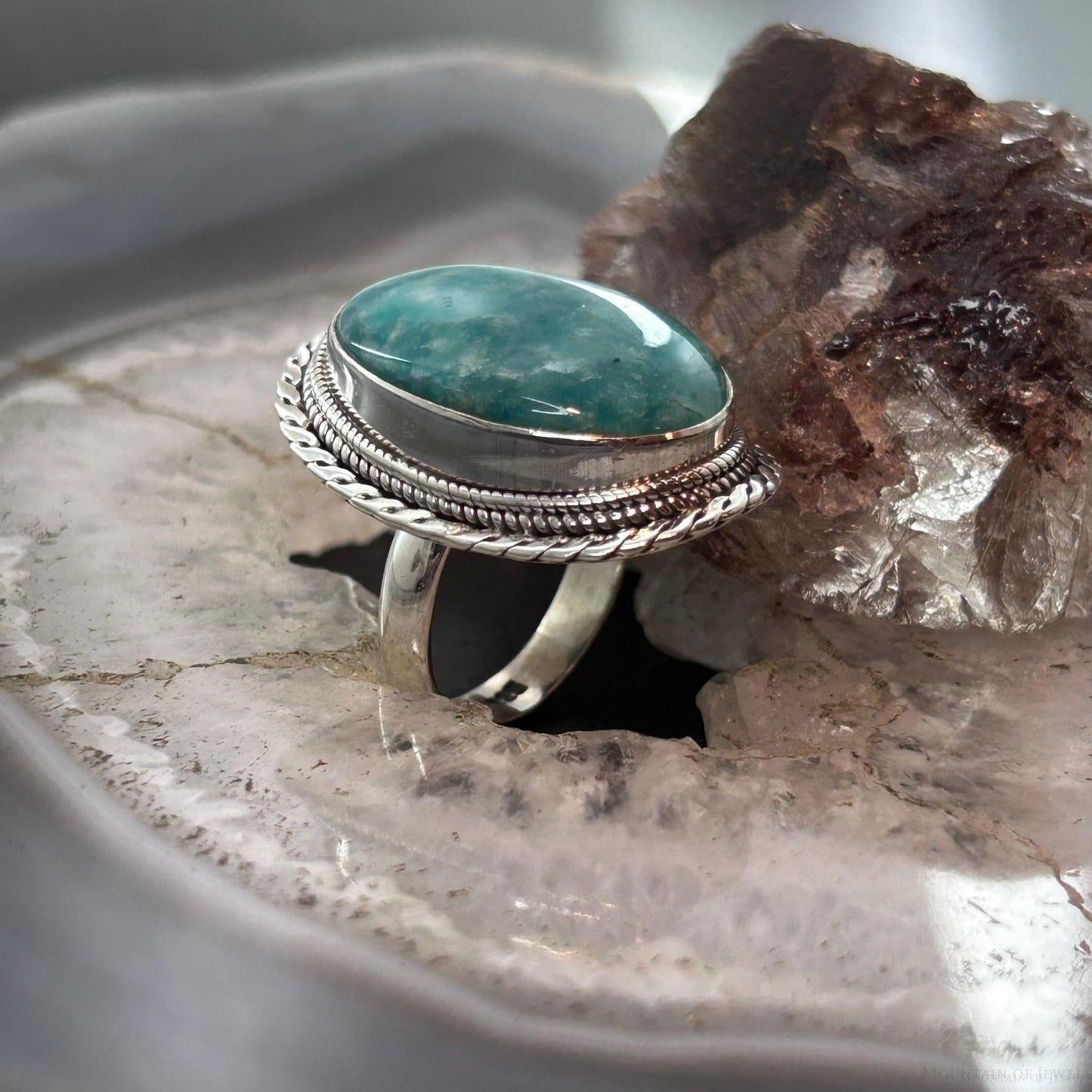 Sterling Silver Southwestern Style Oval Amazonite Ring Size 7.75 For Women