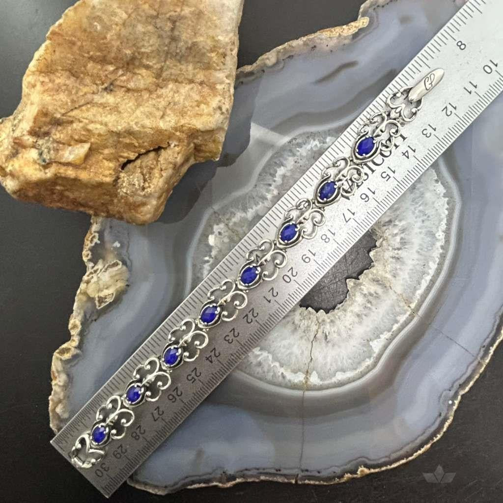 Carolyn Pollack Sterling Silver Oval Faceted Lapis Decorated Link Bracelet For Women