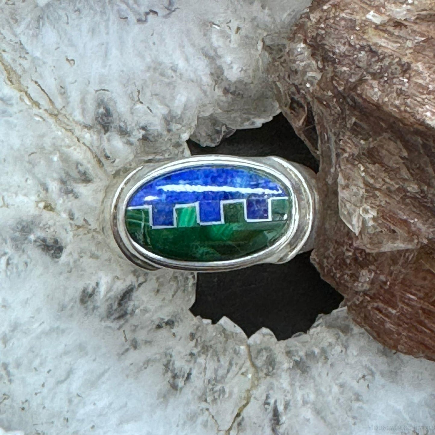 Carolyn Pollack Sterling Silver Oval Lapis and Malachite Inlay Ring For Women