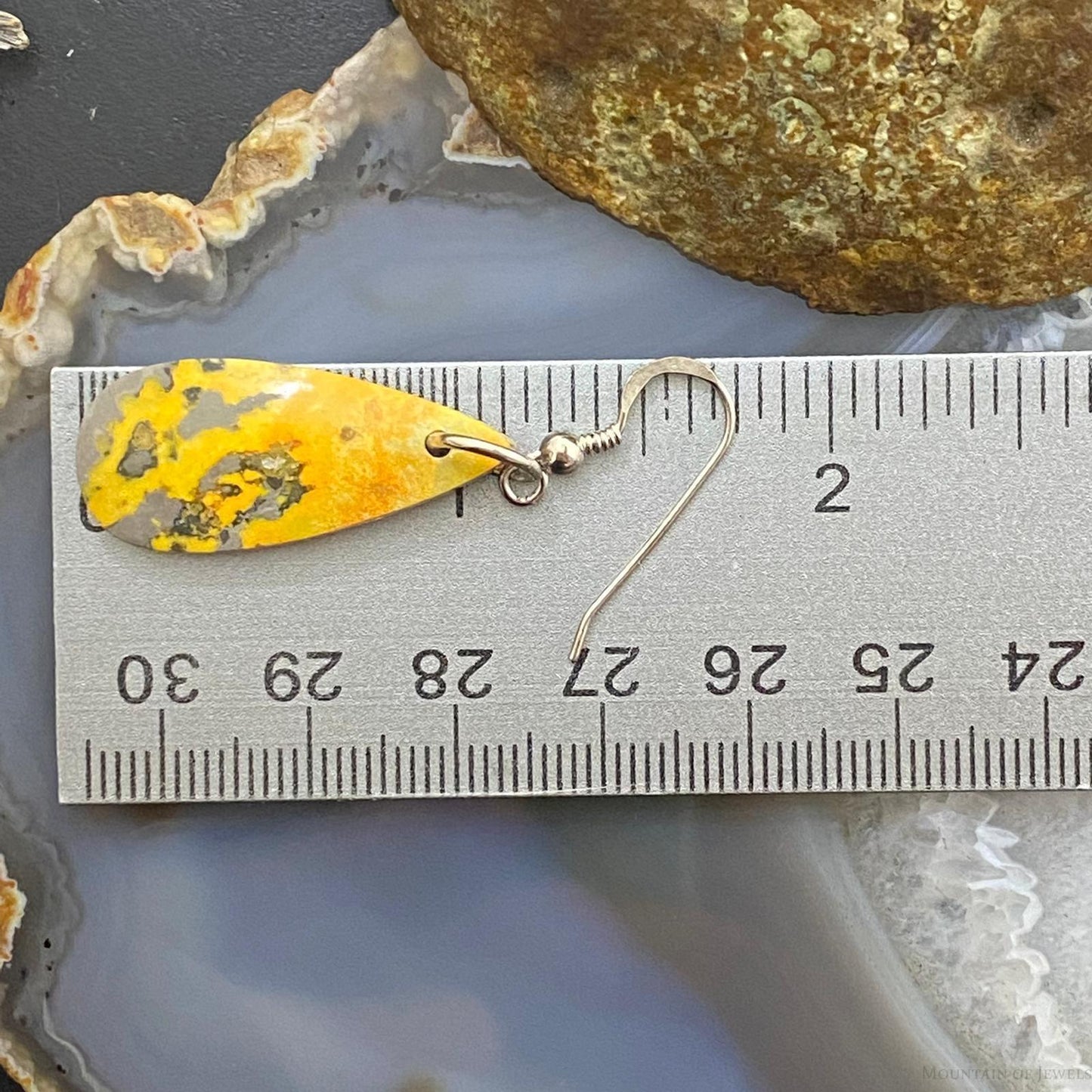 Sterling Silver Teardrop Bumblebee Jasper Slab Dangle Earrings For Women #032