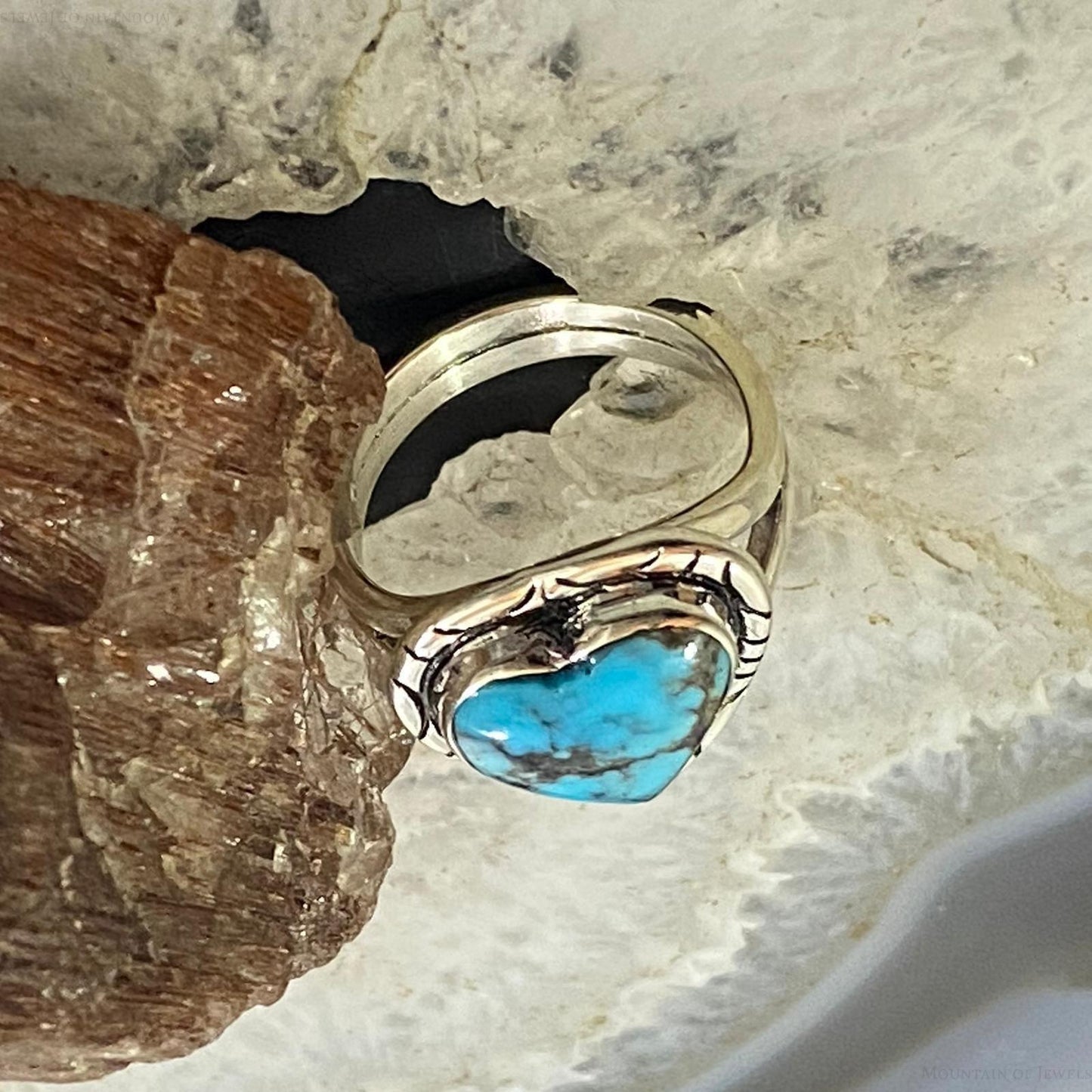 Native American Sterling Silver Chinese Turquoise Heart Ring Size 6 For Women