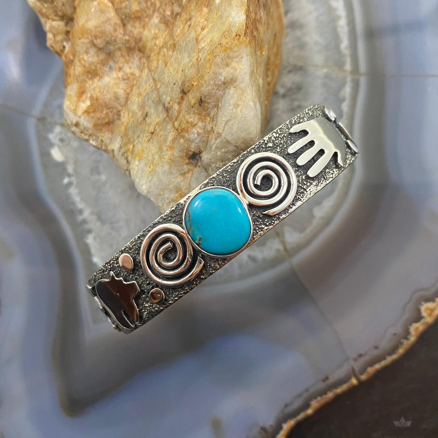 Alex Sanchez Native American Sterling Turquoise Petroglyph Bracelet For Women #2