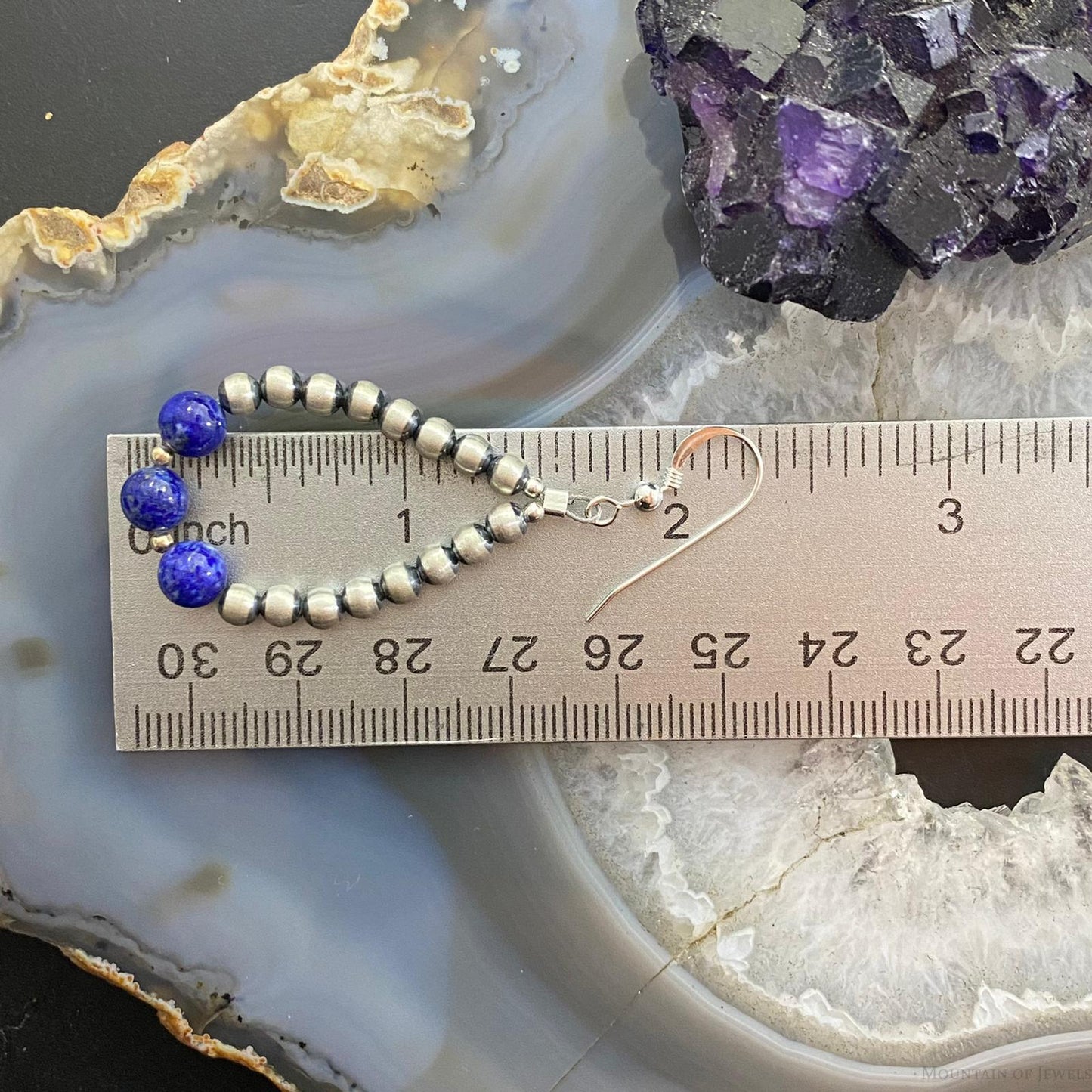 Navajo Pearl Bead & Lapis Bead Dangle Hoop Earrings For Women