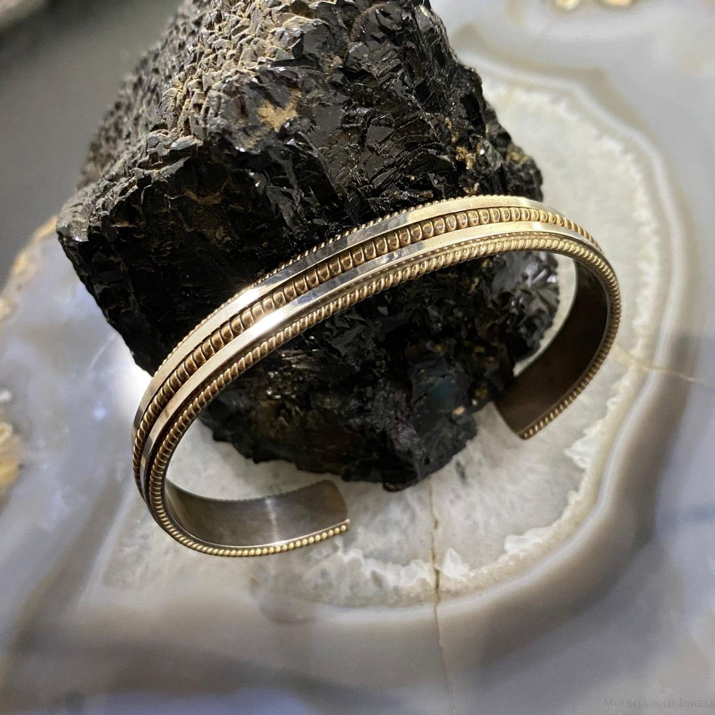 Vintage Native American Sterling Silver & Gold Filled Bracelet For Women