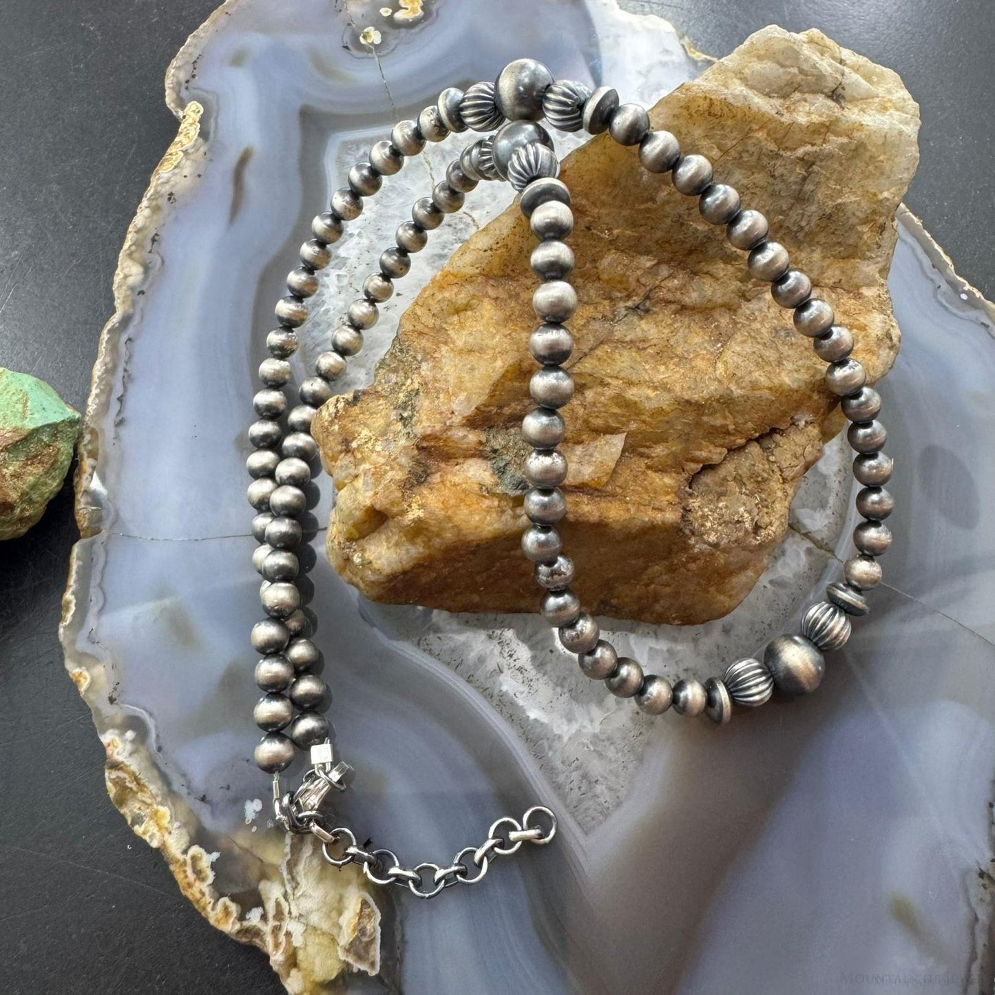 Sterling Silver Southwestern Style Navajo Pearl Beads 2-8 mm Necklace 18"-20" For Women