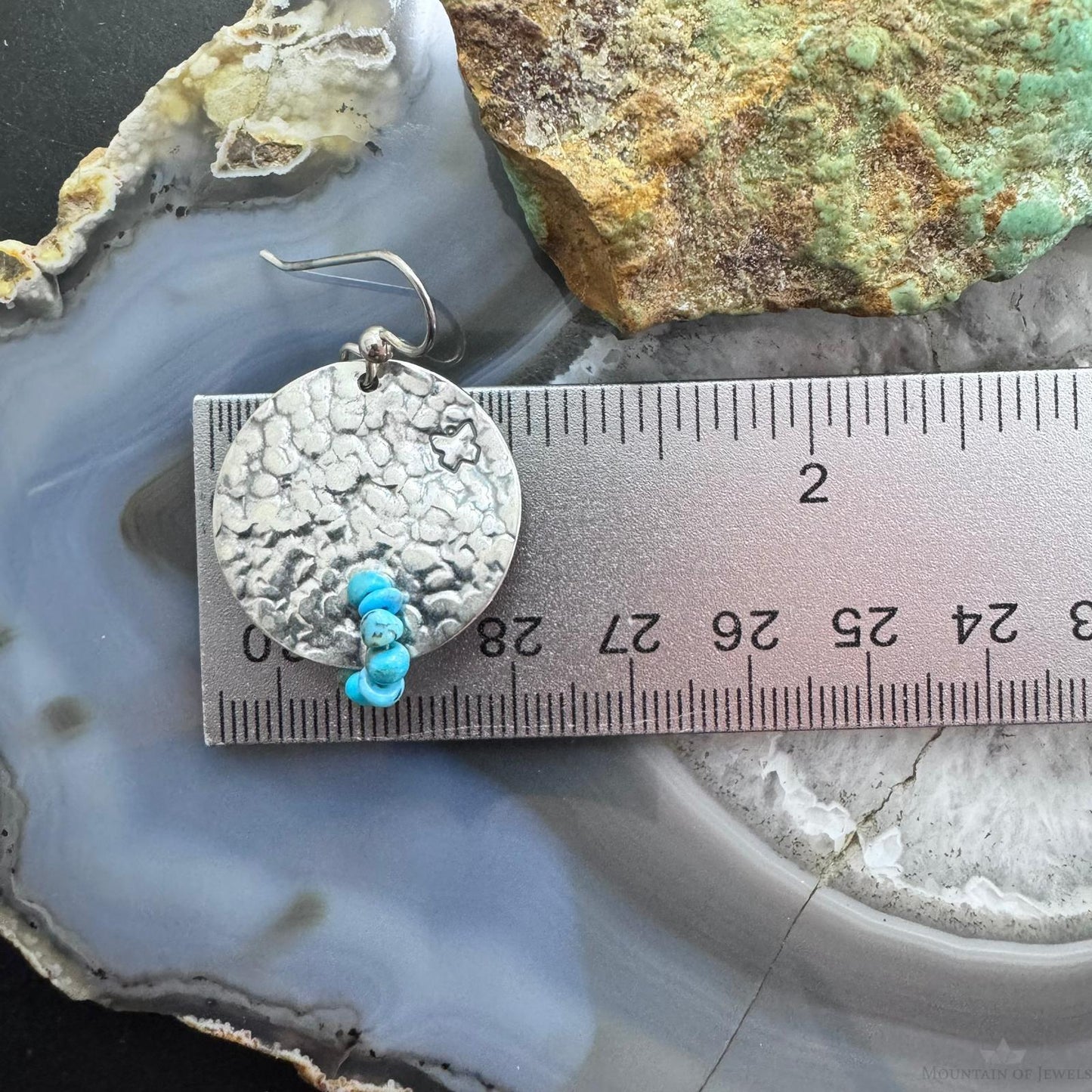 Carolyn Pollack Sterling Silver Hammered Disk With Turquoise Beads Dangle Earrings For Women
