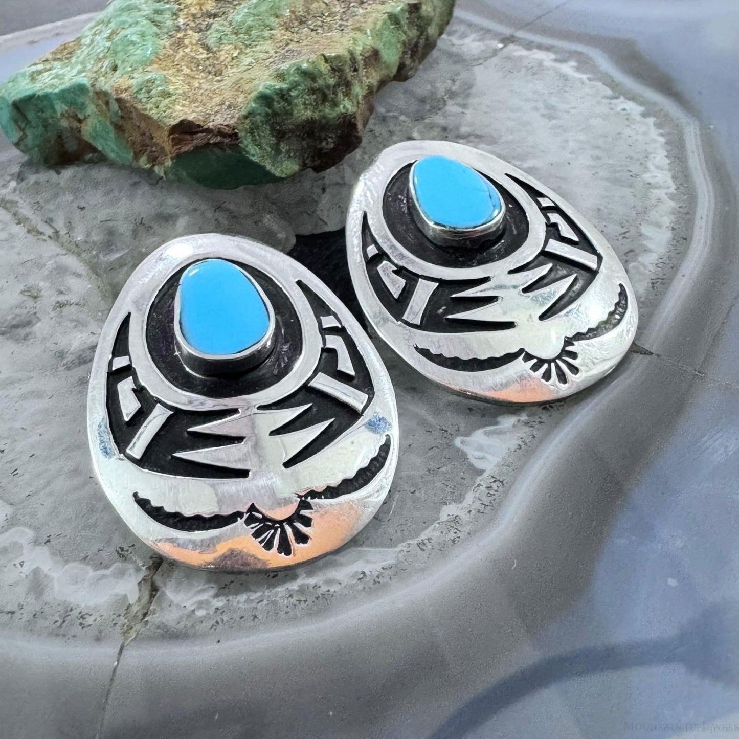 Abraham Begay Native American Sterling Silver Turquoise Overlay Post Earrings For Women