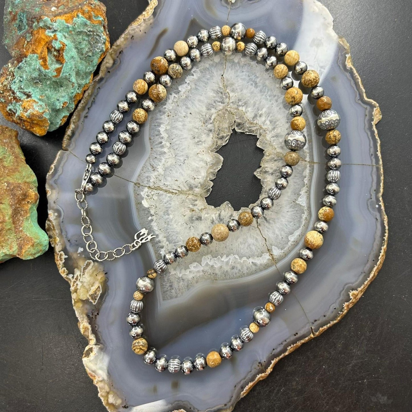Carolyn Pollack Sterling Silver Decorated Beaded & Picture Jasper Necklace For Women