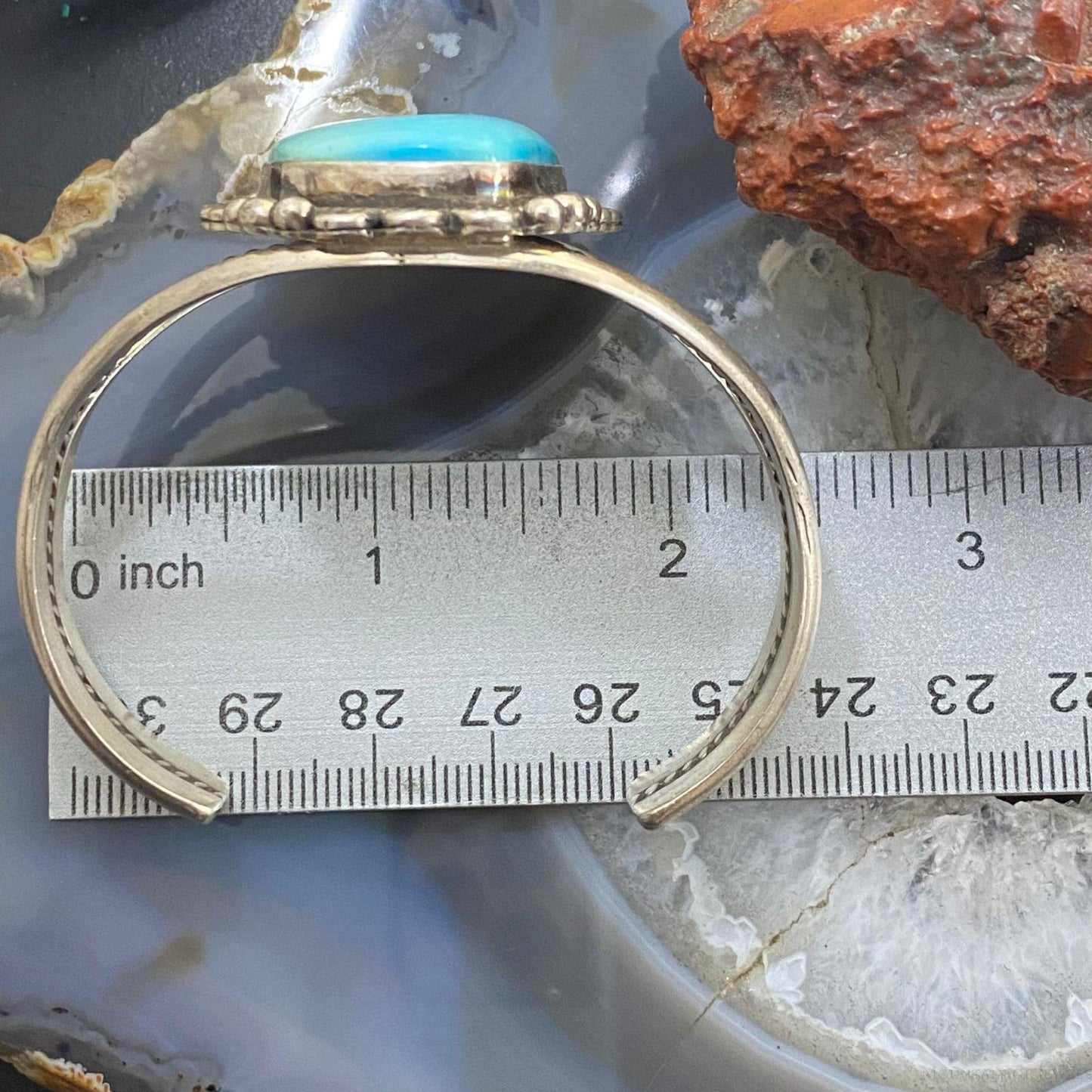 Vintage Native American Sterling Silver Turquoise Decorated Split Shank Bracelet