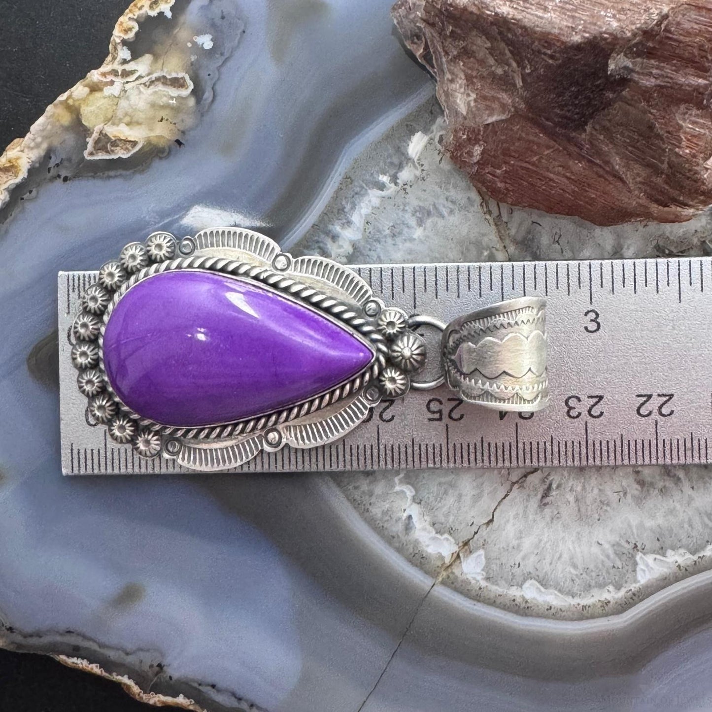 Native American Sterling Silver Teardrop Purple Phosphosiderite Pendant For Women