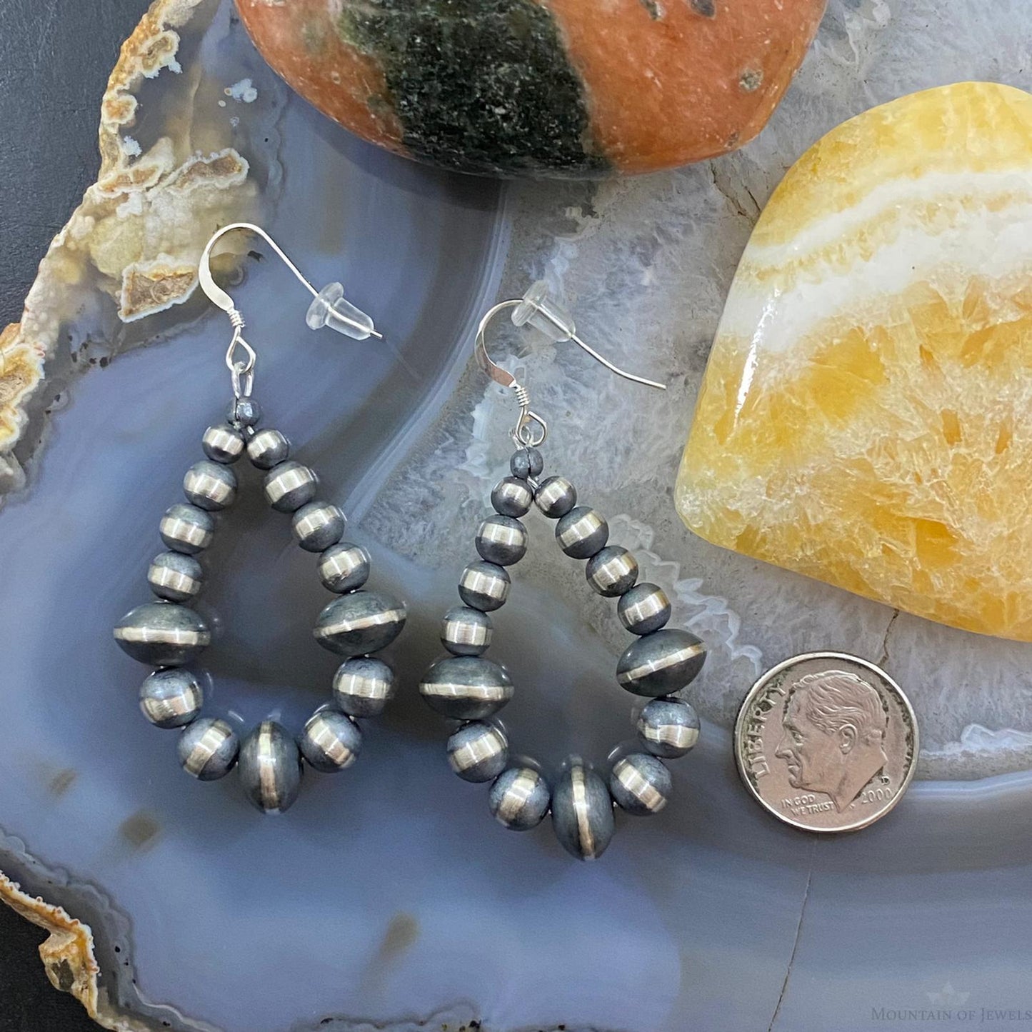 Navajo Pearl Bead 4-5mm & Saucer 9 mm Sterling Silver Dangle Earrings For Women