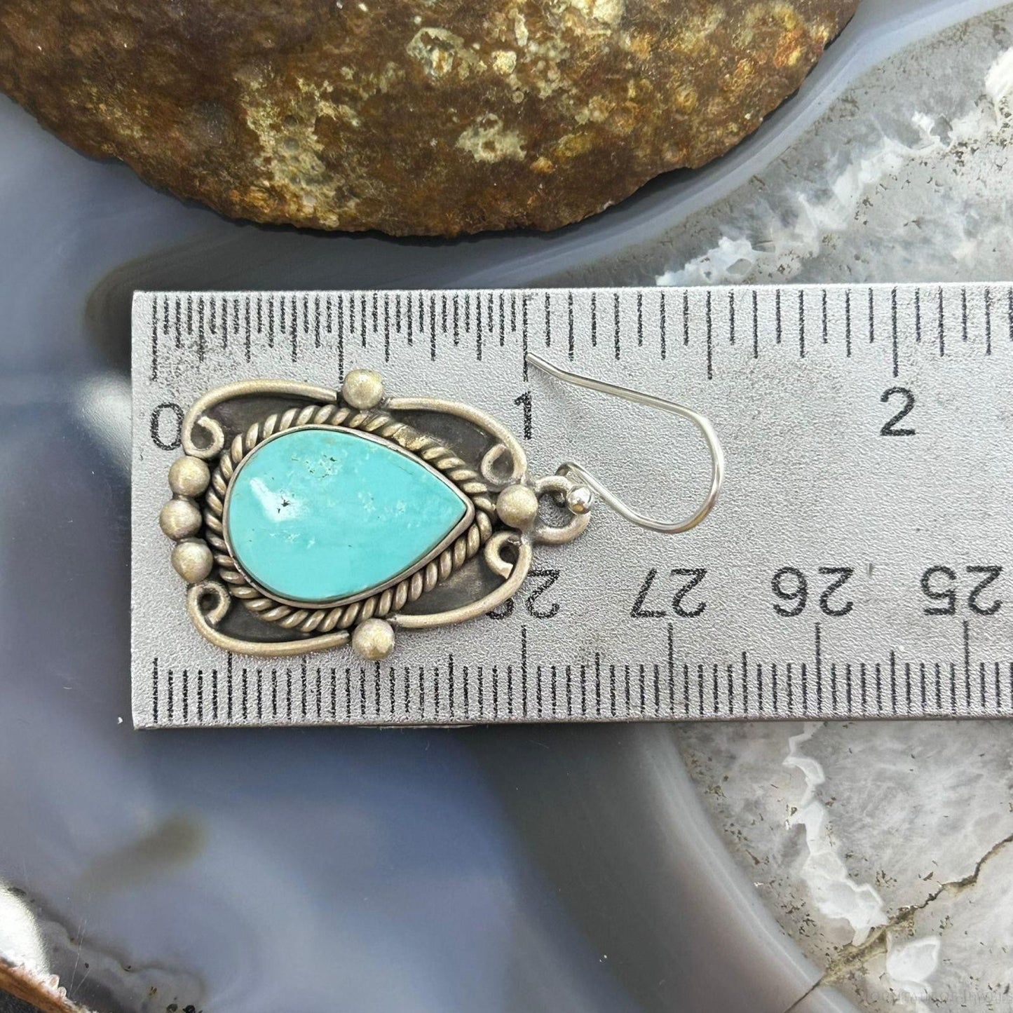 Sterling Silver Southwestern Style Turquoise Decorated Dangle Earrings For Women #4