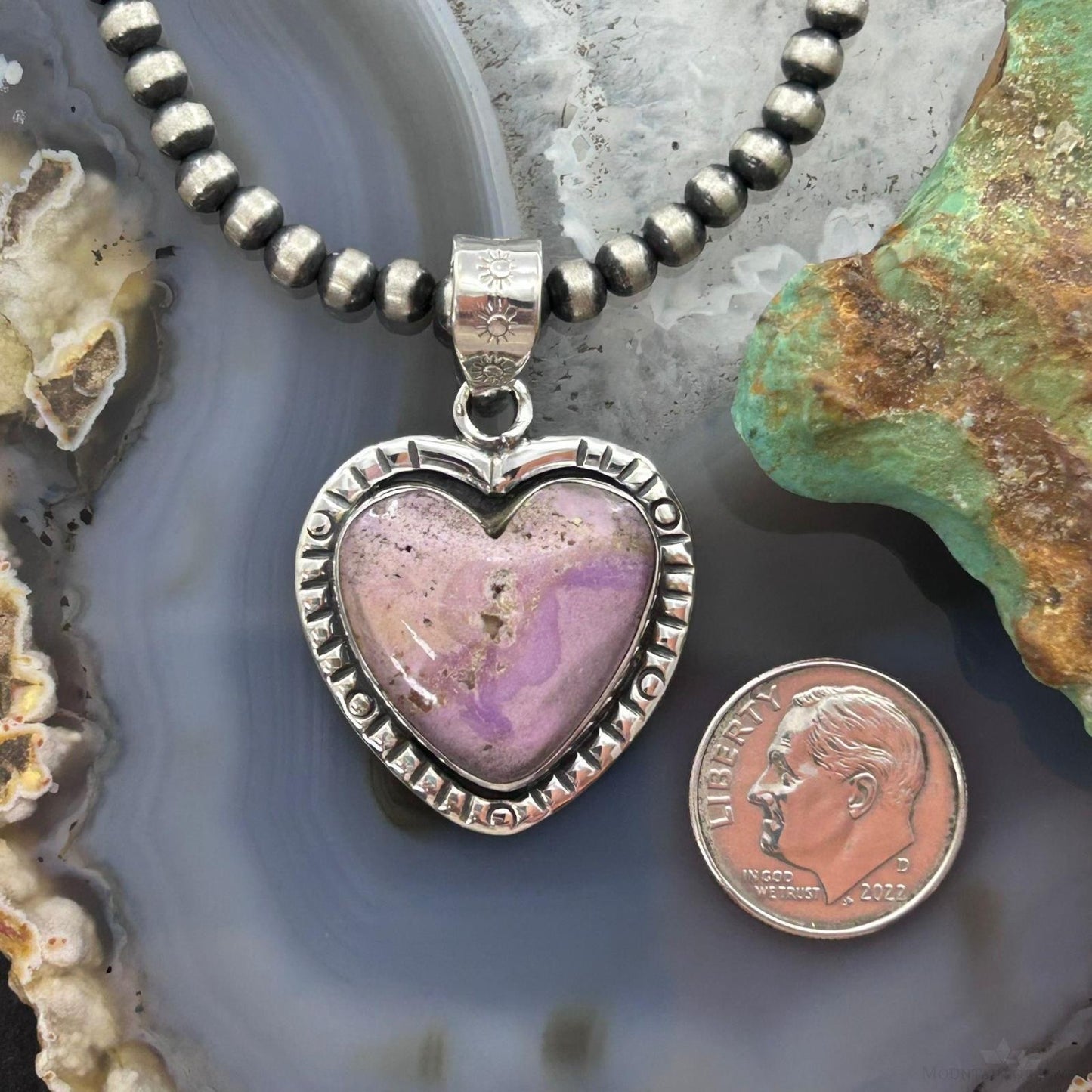 Sterling Silver Southwestern Style Phosphosiderite Heart Pendant For Women