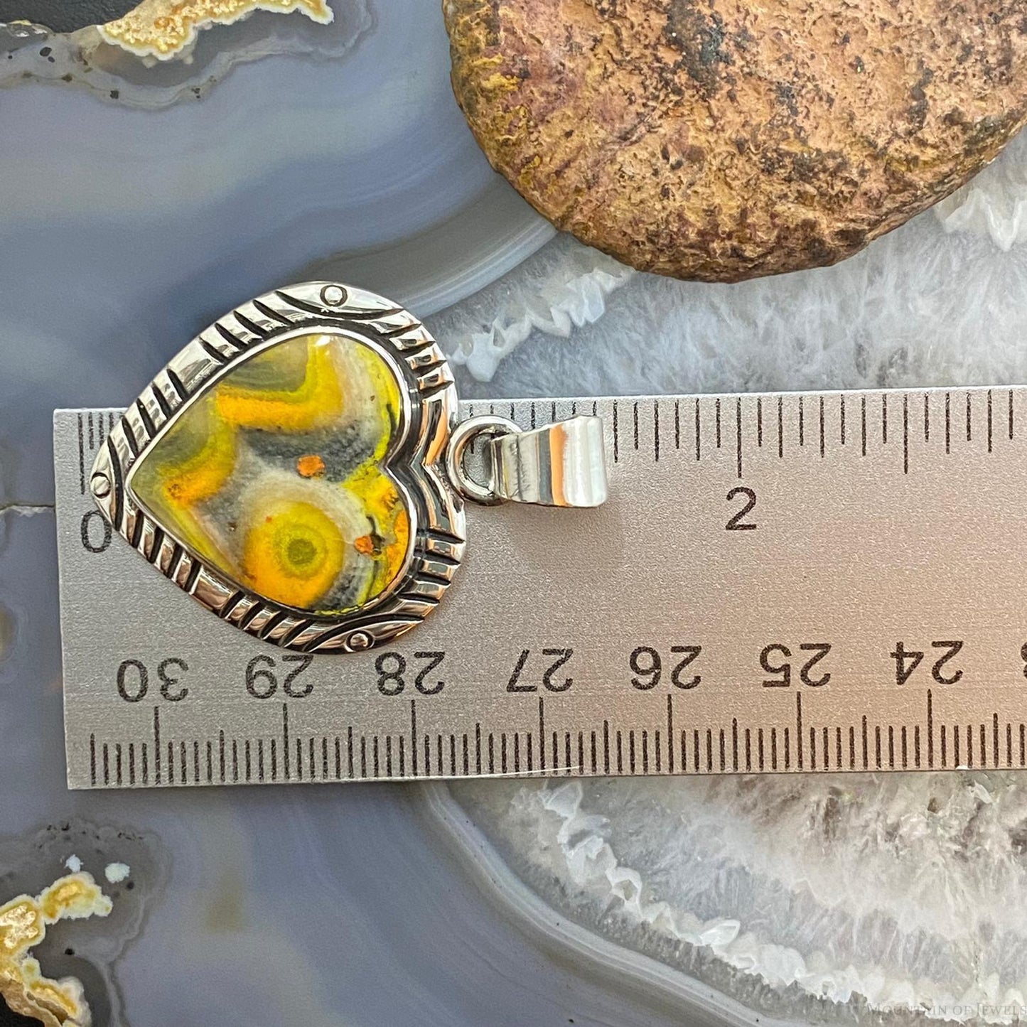 Native American Sterling Silver Heart Shape Bumblebee Jasper Pendant For Women 2