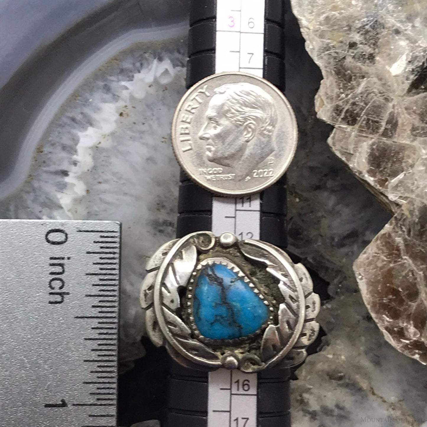 Vintage Native American Silver Natural Turquoise Floral Ring Size 6.5 For Women
