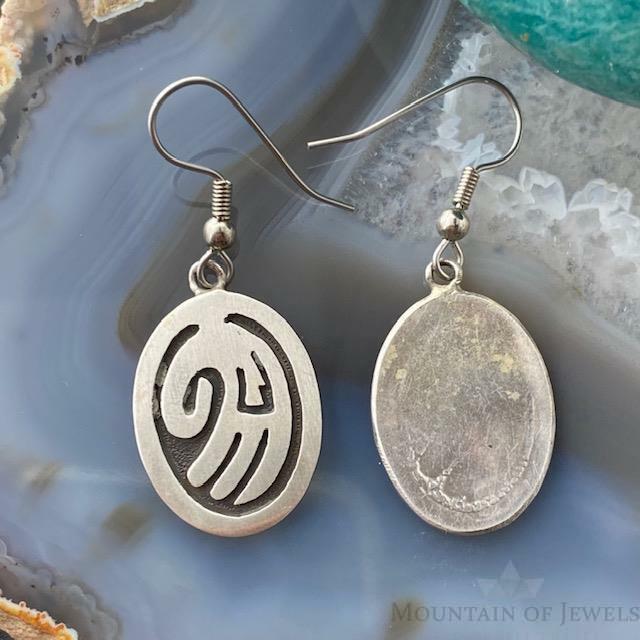 Native American Silver Oval Hand Symbol Dangle Earrings For Women