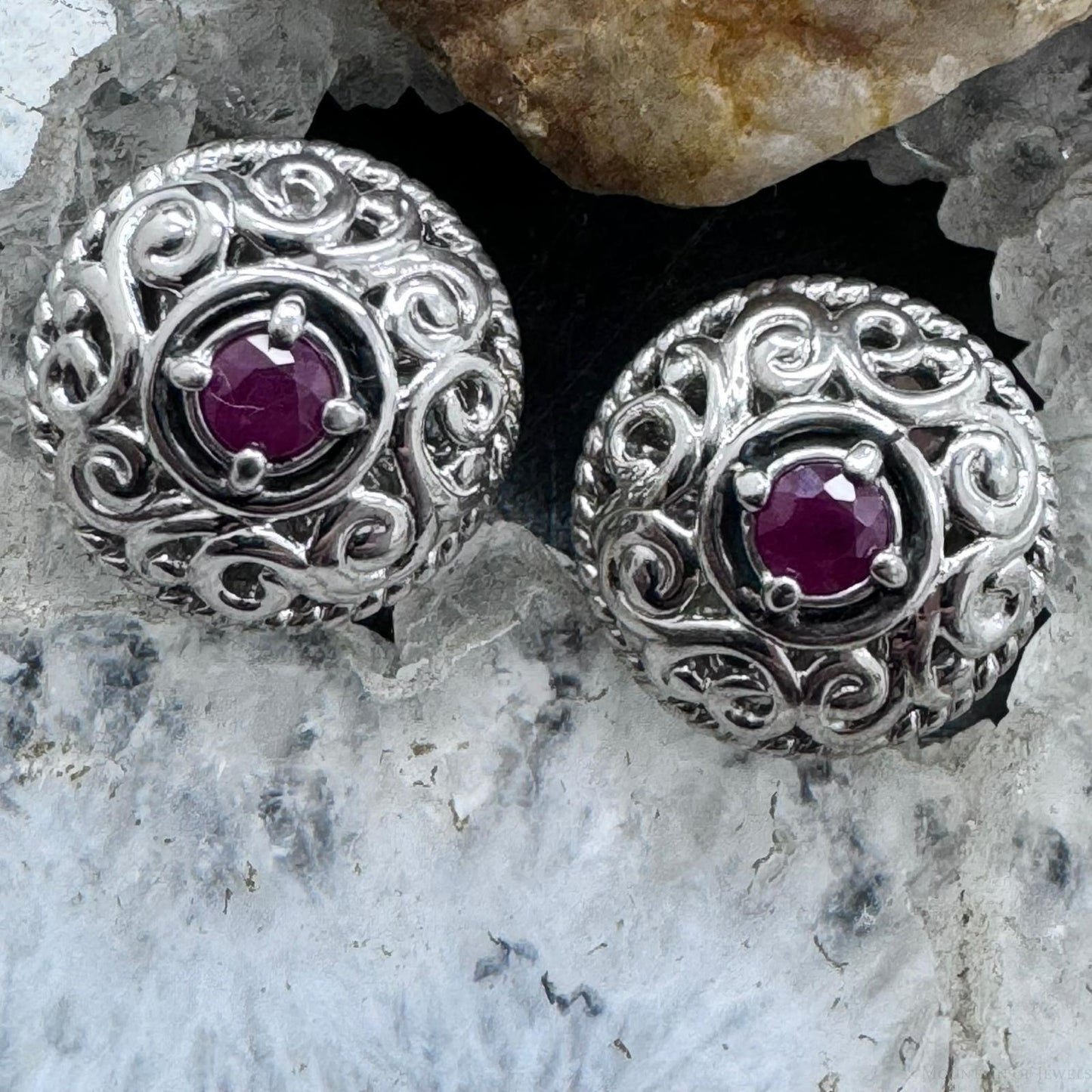 Carolyn Pollack Sterling Silver Faceted Round Ruby Omega Back Stud Earrings For Women