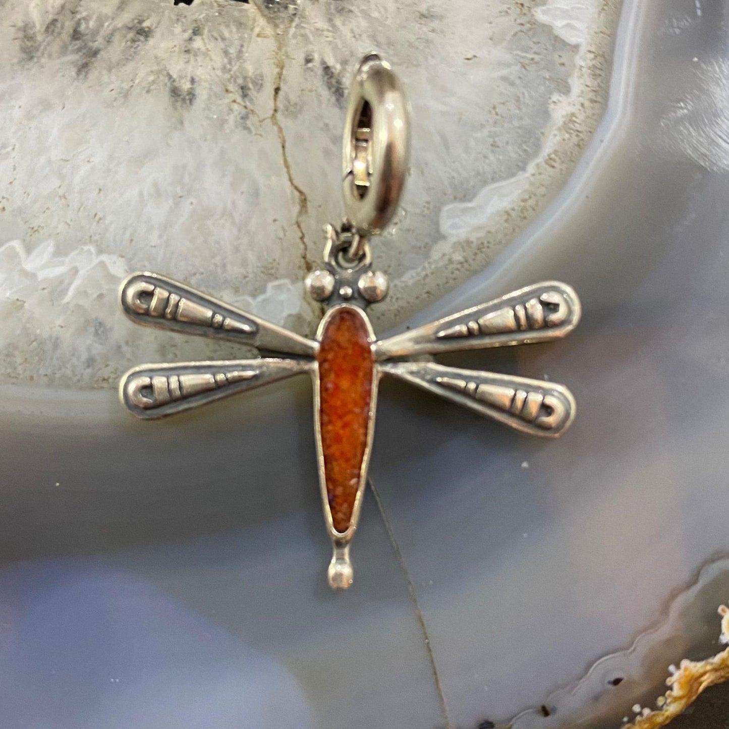 Carolyn Pollack Southwestern Style Sterling Silver Multistone Inlay Double Sided Dragonfly Pendant For Women