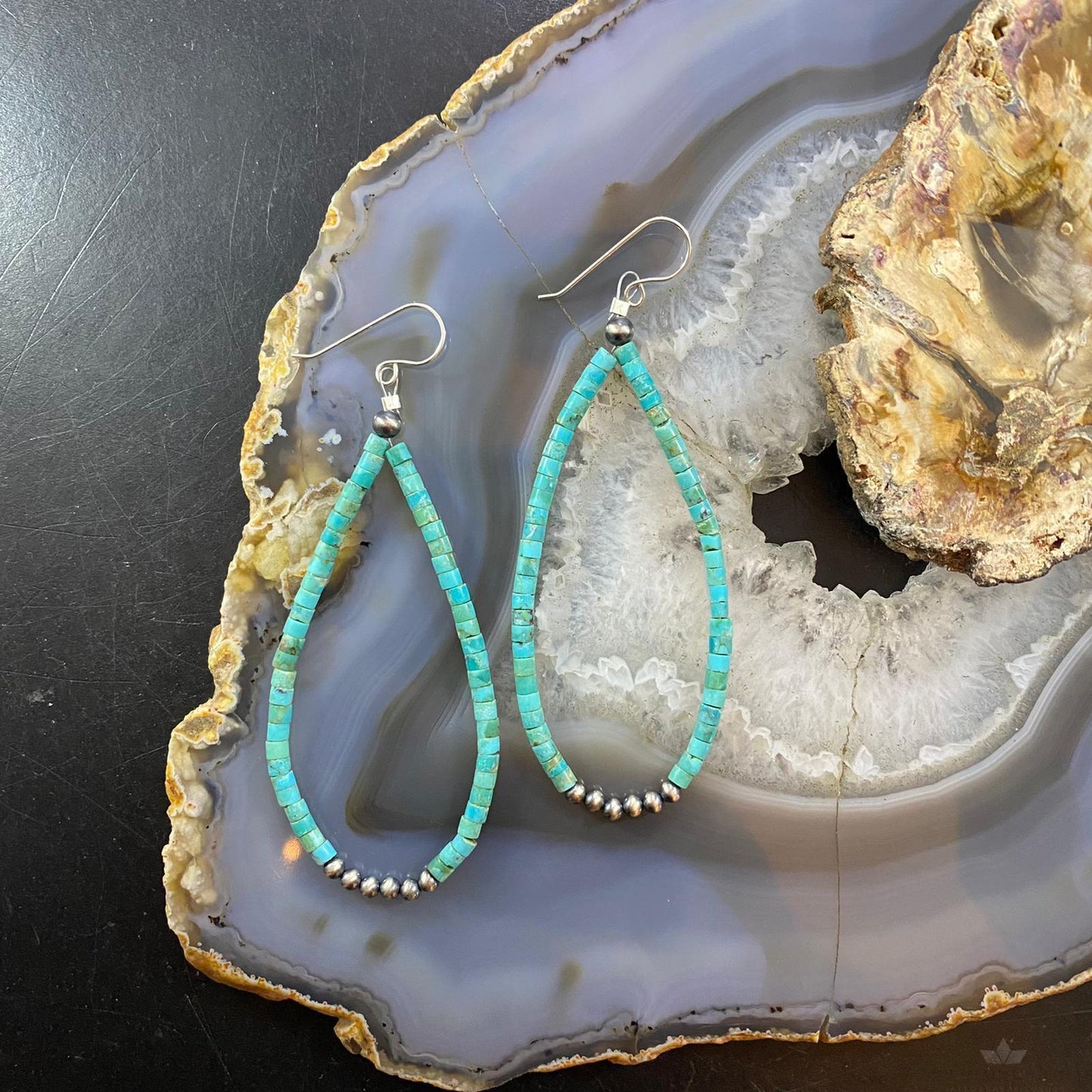 Navajo Pearl Beads & Turquoise Beads 3 mm Sterling Dangle Earrings For Women