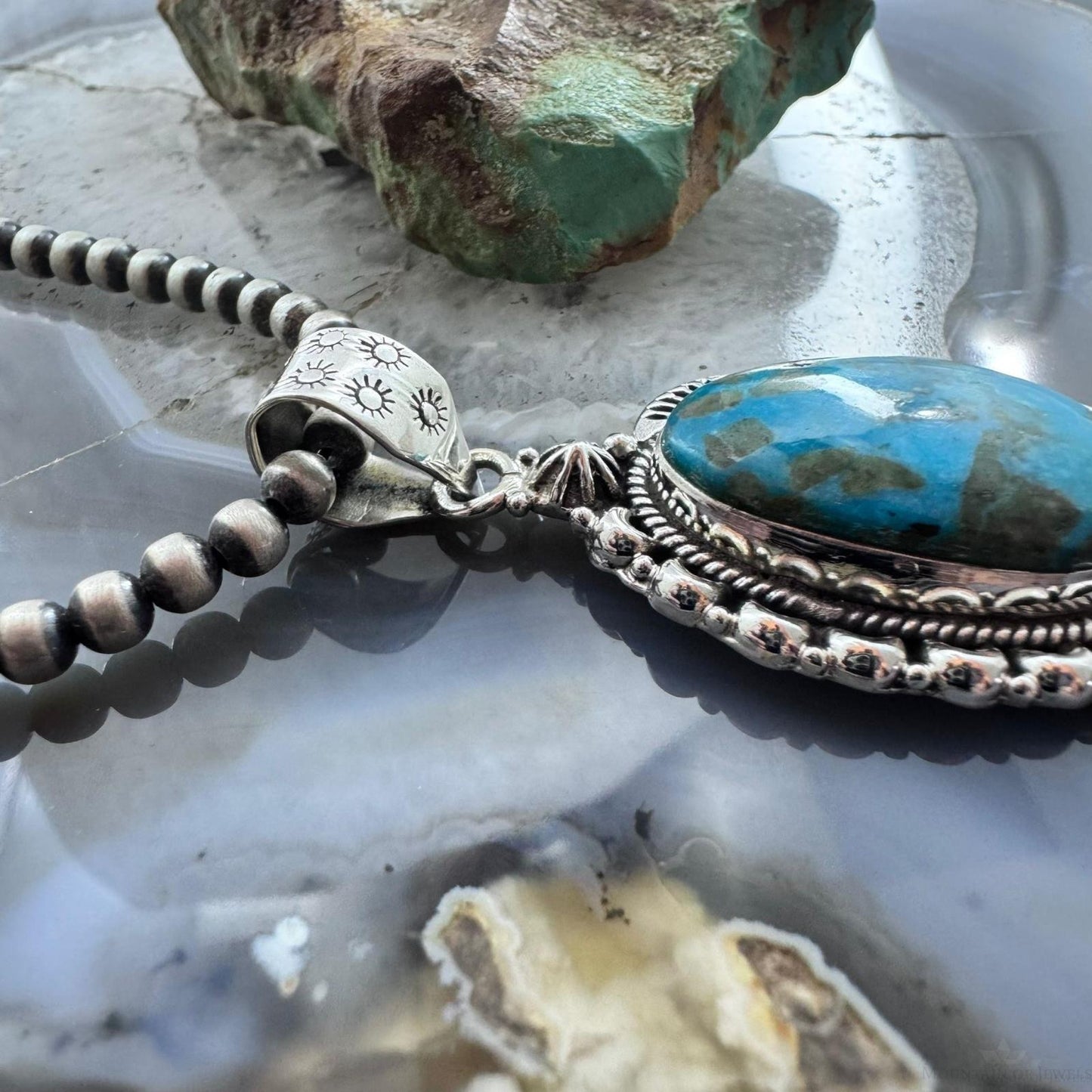 Sterling Silver Southwestern Style Large Turquoise Decorated Pendant For Women
