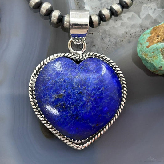 Sterling Silver Southwestern Style Lapis Lazuli Heart Pendant For Women #1