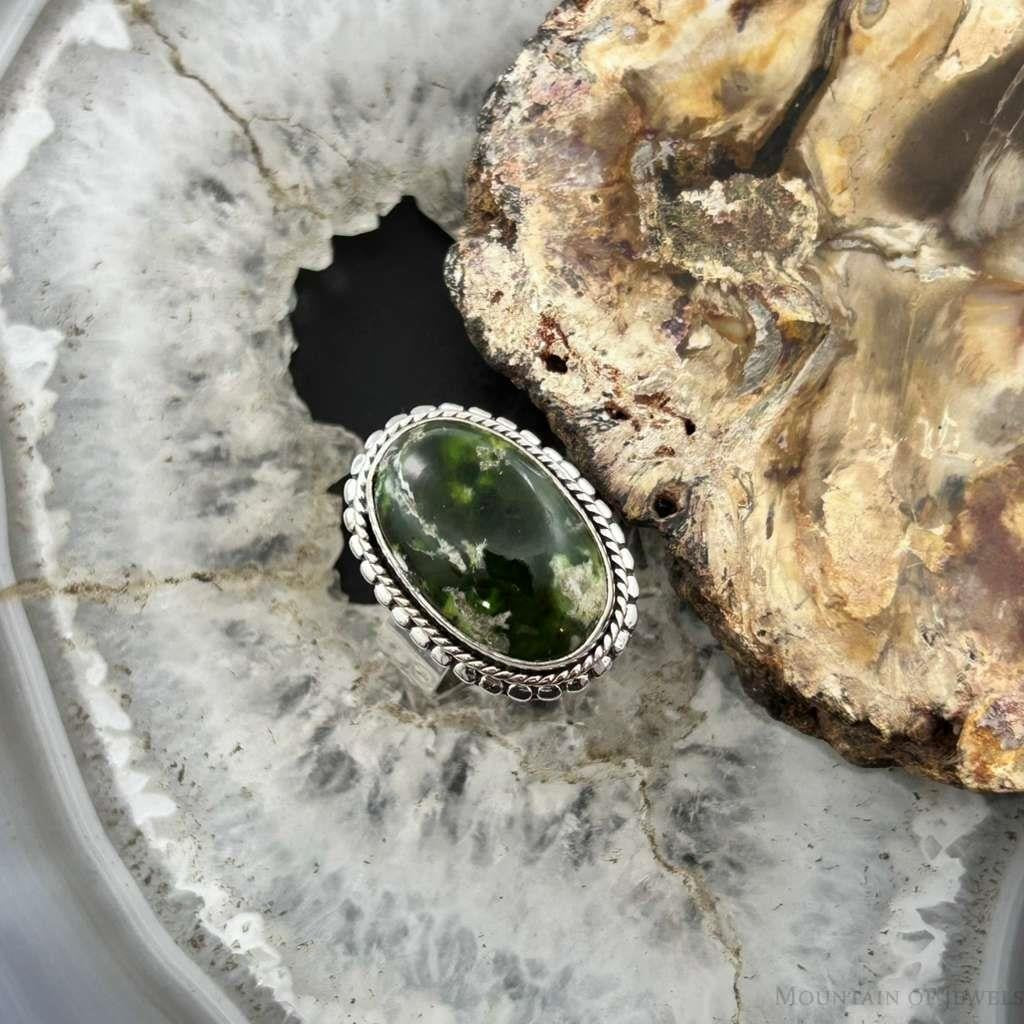 Sterling Silver Southwestern Style Oval Chrome Chalcedony Ring Size 7 For Women