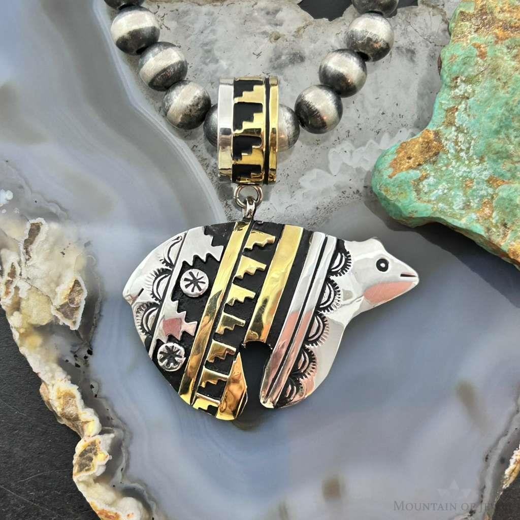 Tommy & Rosita Singer Native American Sterling Silver & GF Overlay Unisex Bear Pendant