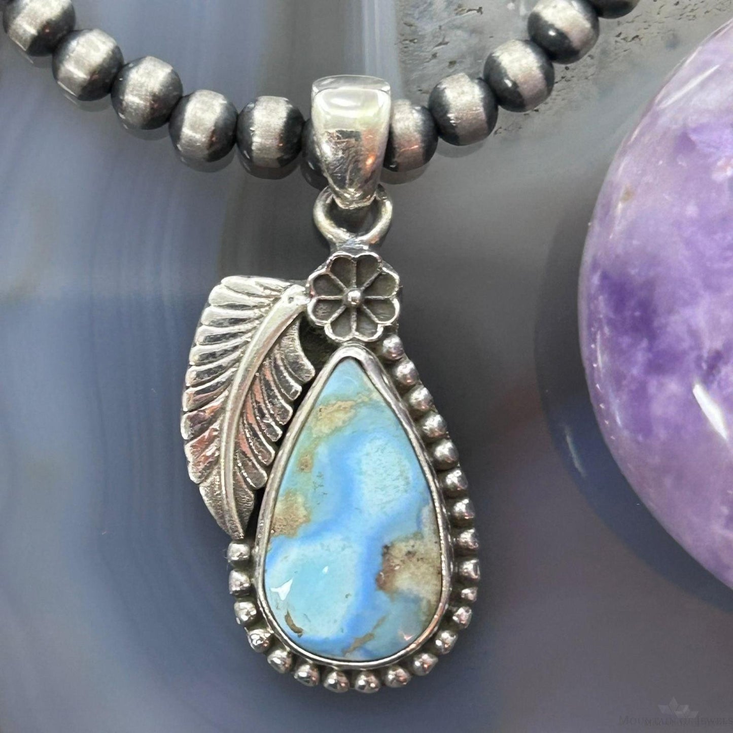 Sterling Silver Southwestern Style Teardrop Golden Hill Turquoise Leaves Pendant For Women #3