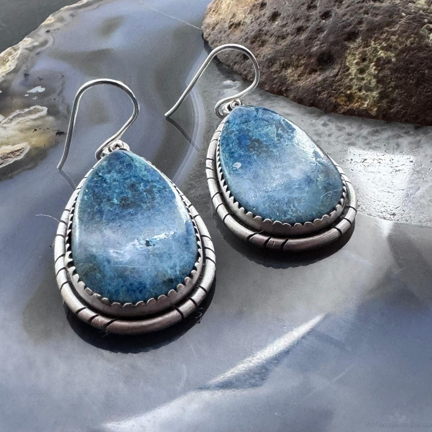 Sterling Silver Southwestern Style Teardrop Shattuckite Dangle Earrings For Women #2