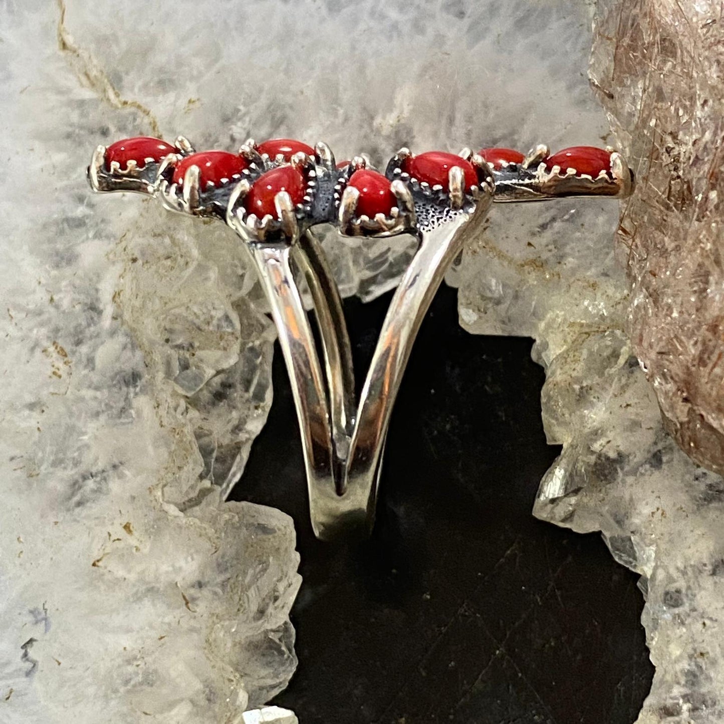 Carolyn Pollack Sterling Silver Red Jasper Cluster Decorated Ring For Women, Variety of Sizes