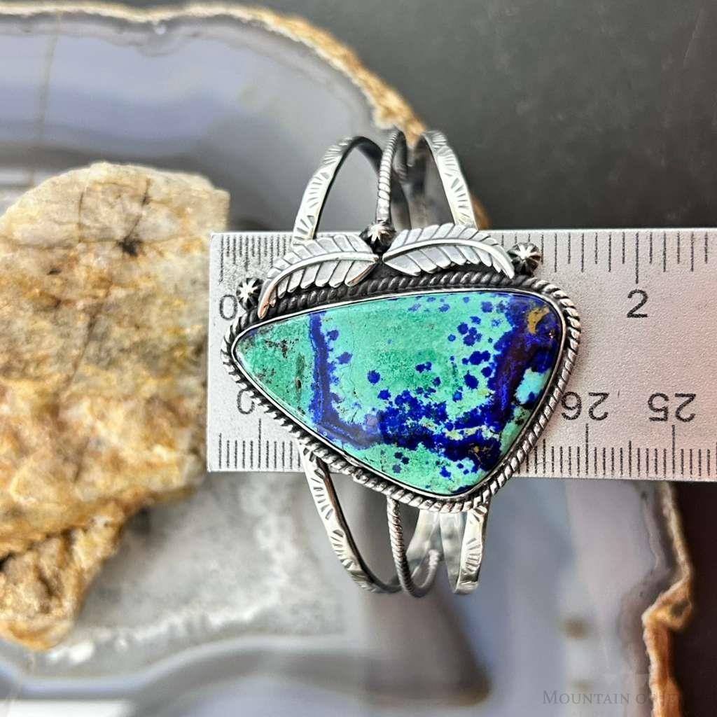 Sterling Silver Southwestern Style Large Triangle Azurite Decorated Bracelet For Women