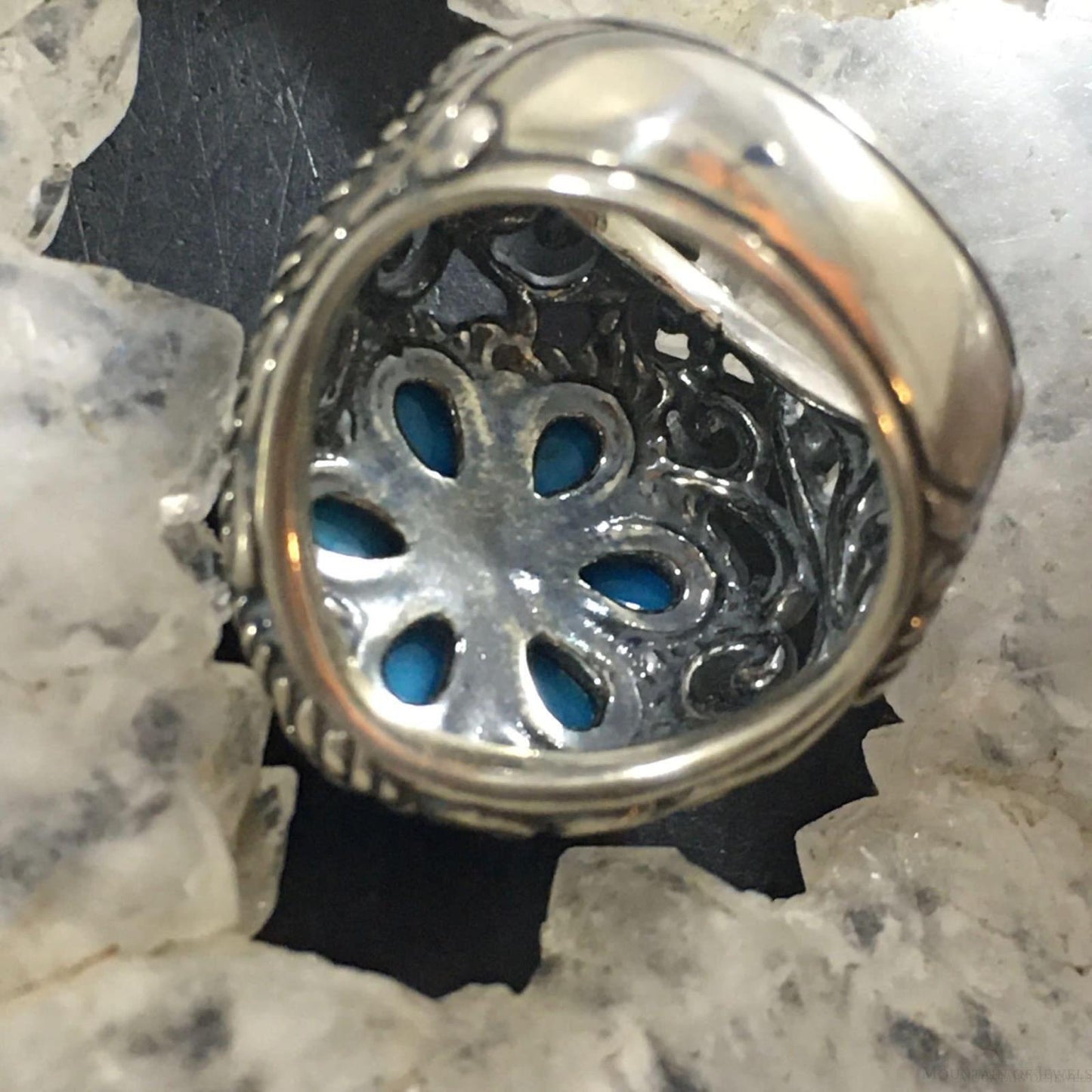 Carolyn Pollack Southwestern Style Sterling Silver 6 Turquoise Flower Ring For Women