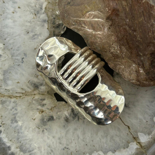 Sterling Silver Hammered Oval Modern Band Fashion Ring For Women, Taxco Mexico