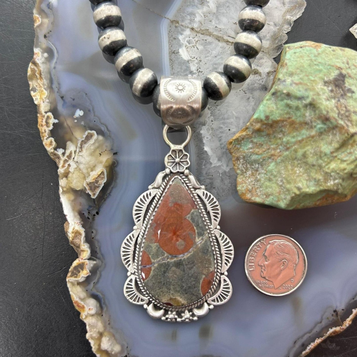 Sterling Silver Southwestern Style Teardrop Peanut Obsidian Pendant For Women