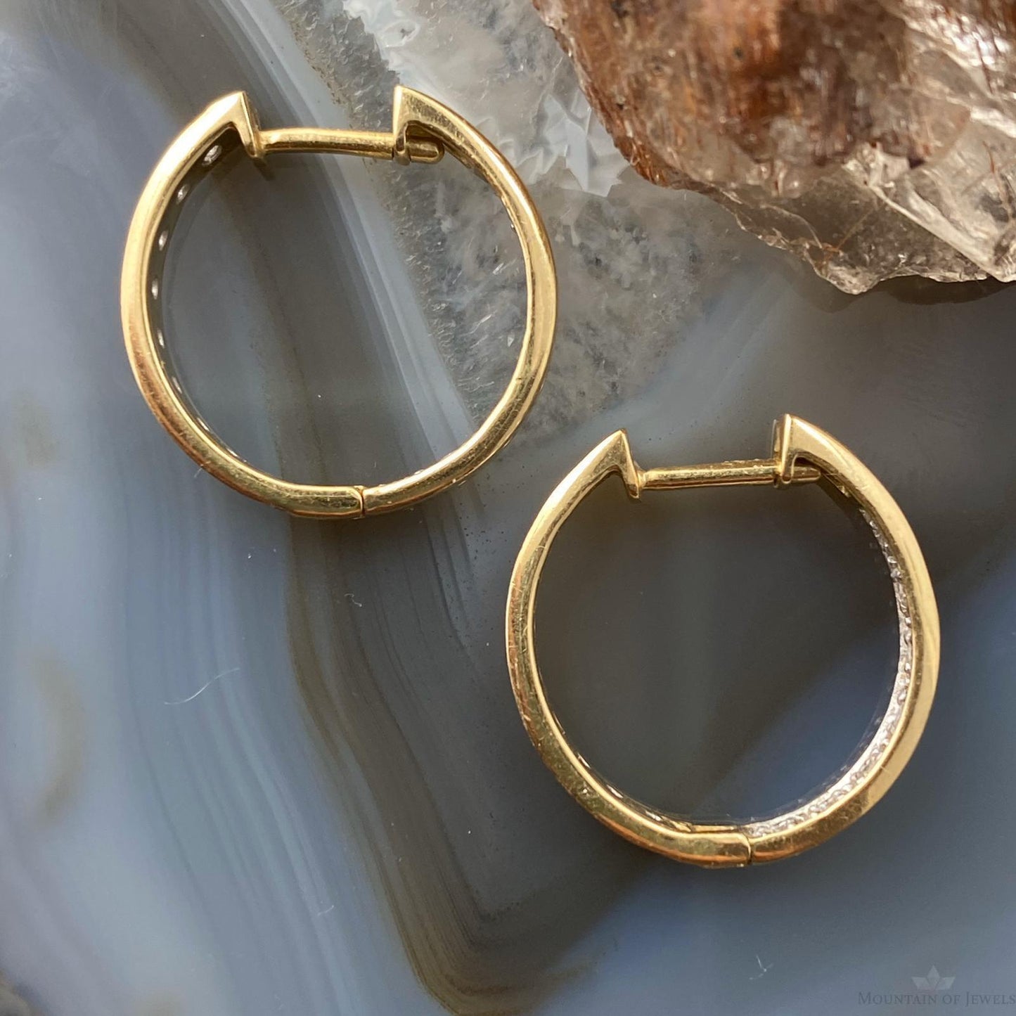 14K Two Tone Gold Diamonds Hugs Hoop Earrings For Women