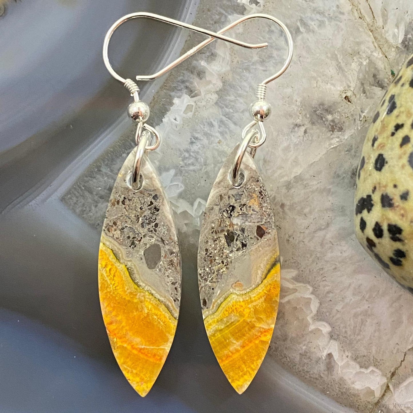 Sterling Silver Marquise Bumblebee Jasper Slab Dangle Earrings For Women #064