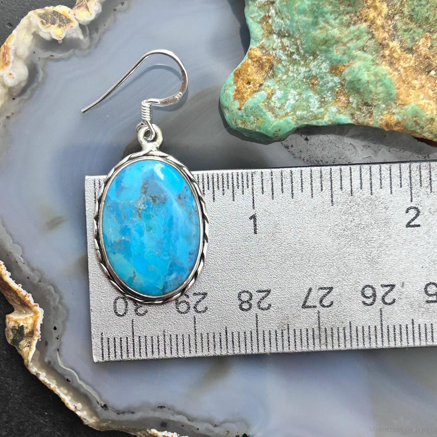 Sterling Southwestern Style Oval Mojave Turquoise Dangle Earrings For Women #1