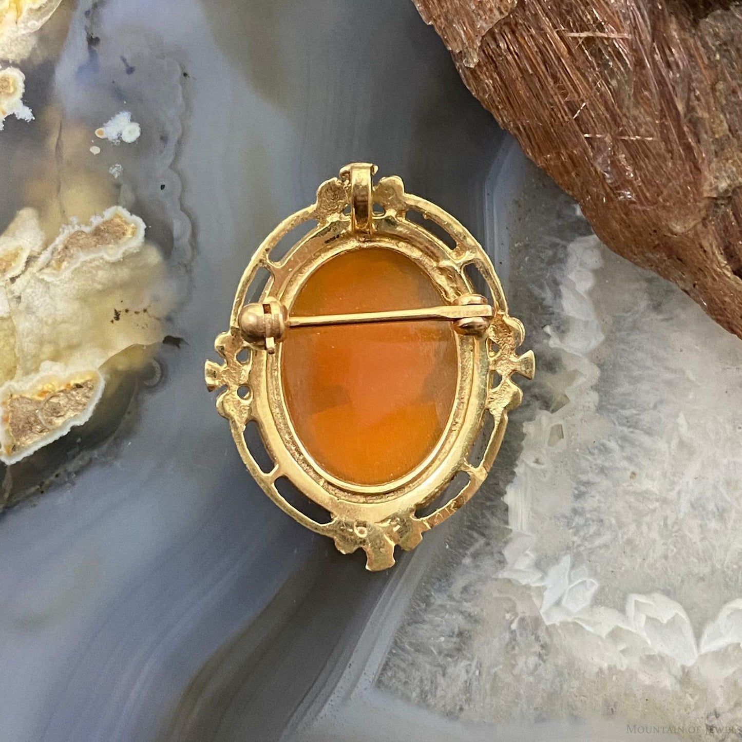 14K Yellow Gold Cameo Brooch/Pendant For Women