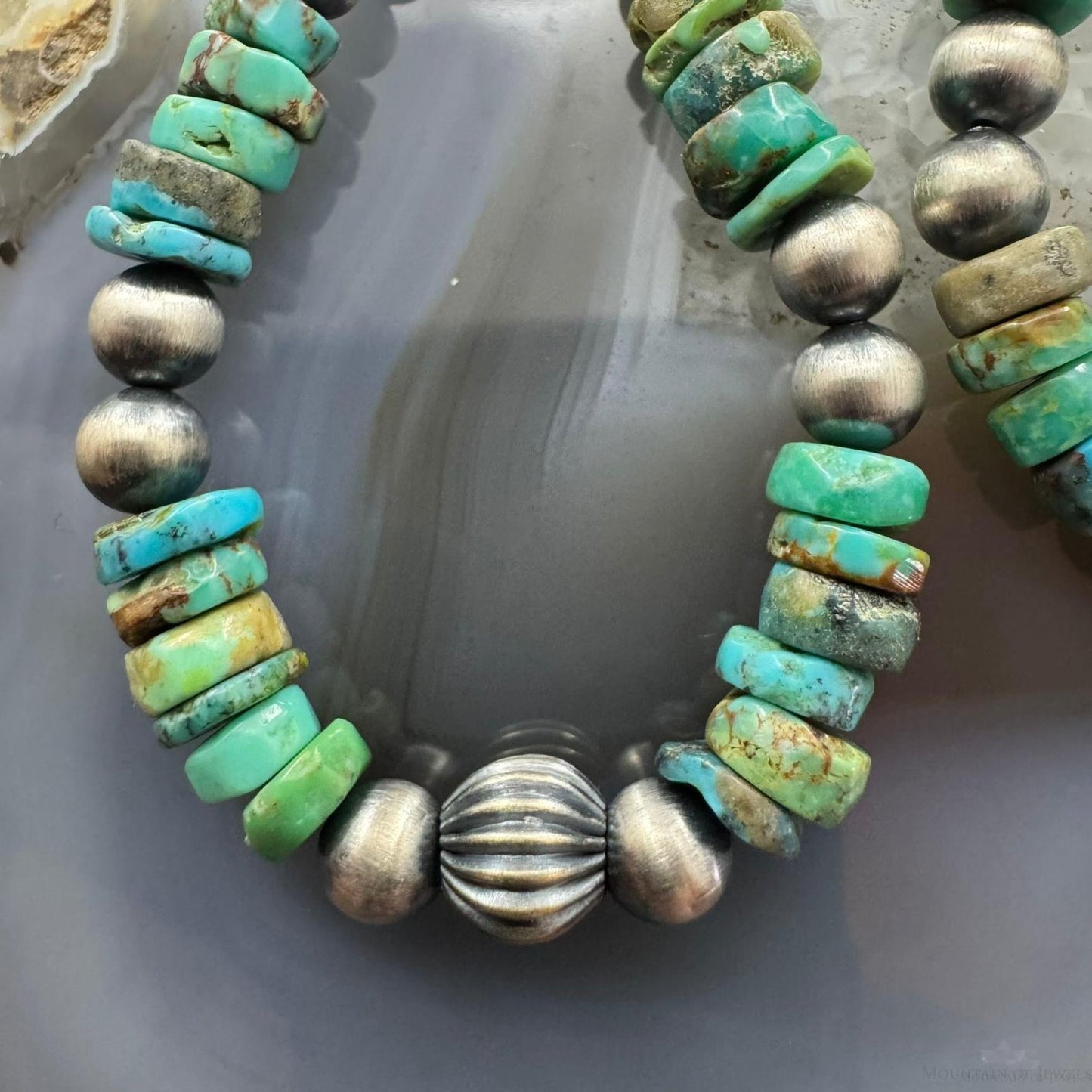Sterling Silver 4-6mm Navajo Pearl Southwester Style & 6mm Turquoise Bead Hoop Earrings For Women