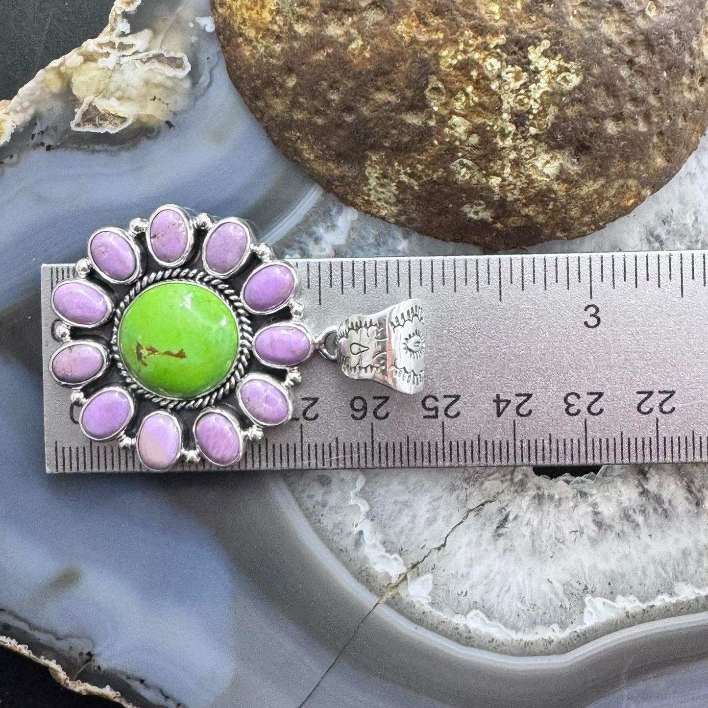 Native American Sterling Silver Green Turquoise w/Phosphosiderite Pendant For Women