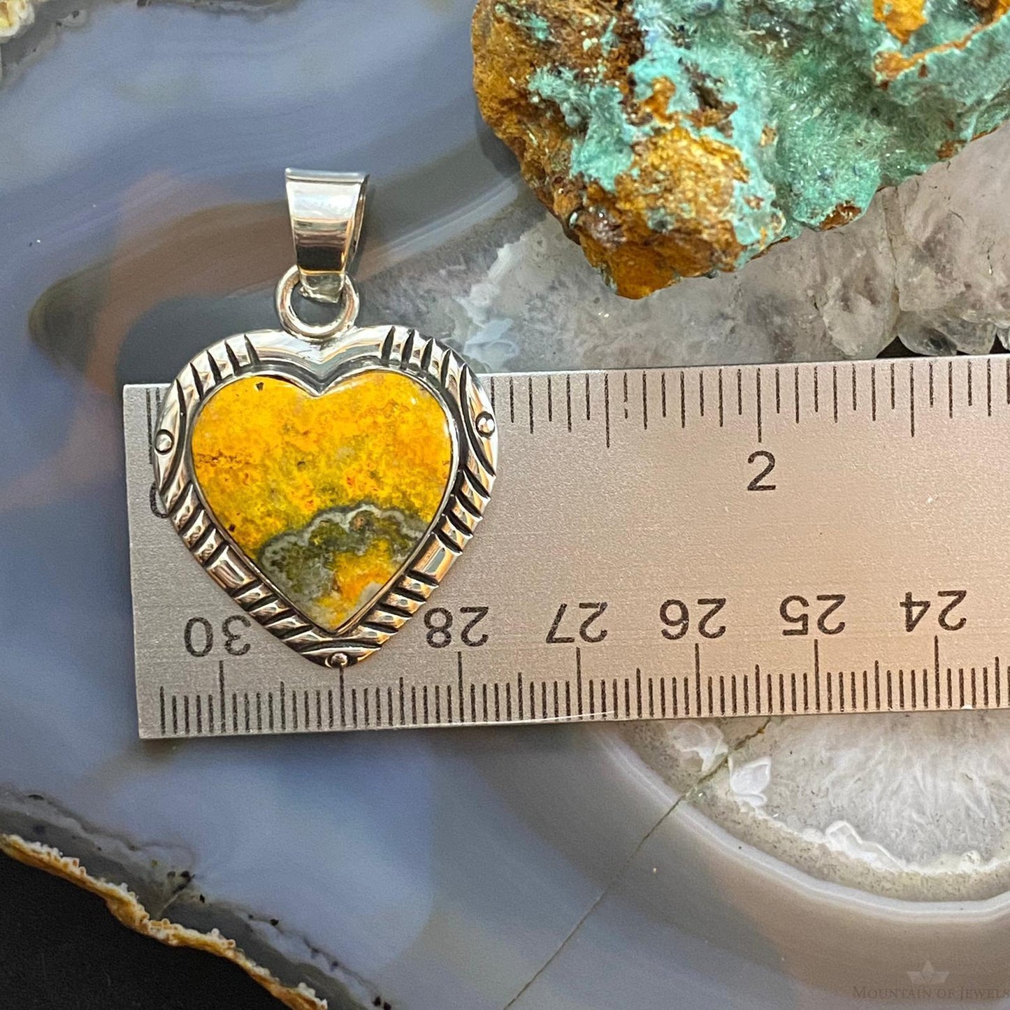 Native American Sterling Silver Heart Shape Bumblebee Jasper Pendant For Women