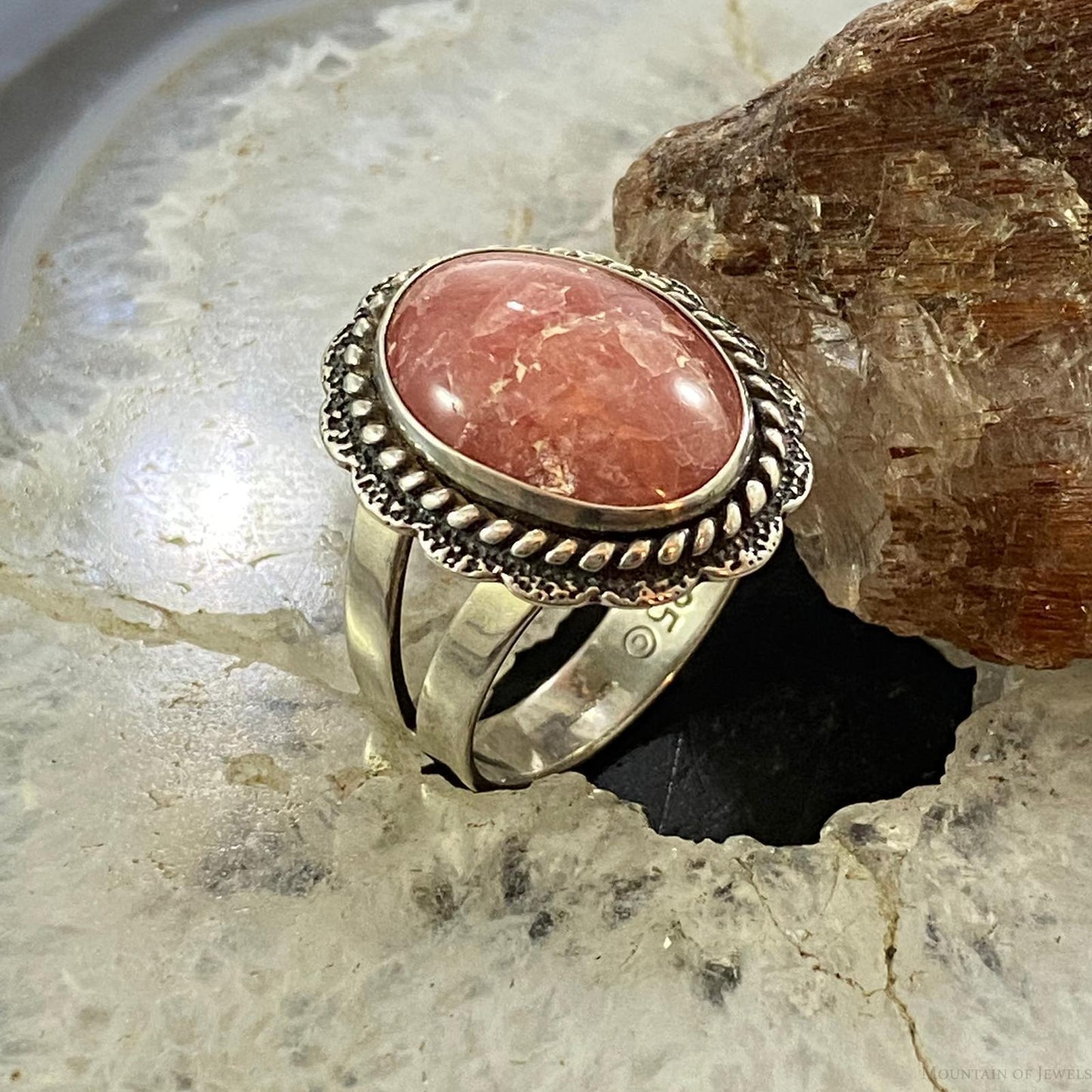 Carolyn Pollack Sterling Silver Oval Rhodonite Decorated Ring Variety of Sizes
