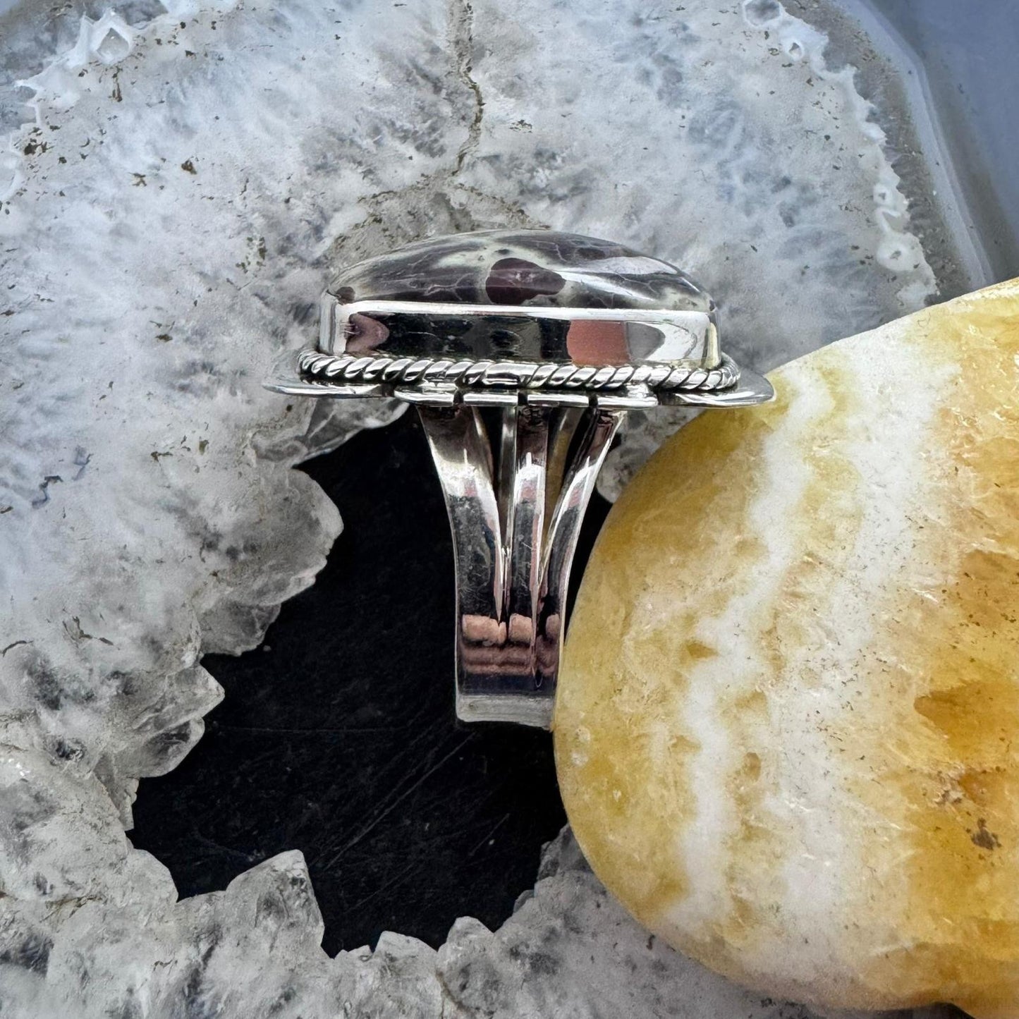 Sterling Silver Southwestern Style Rectangle Asteroid Jasper Ring Size 9 For Women