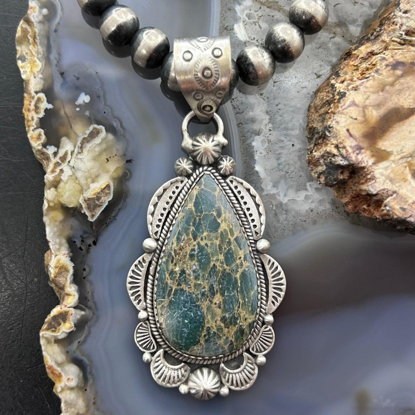 Sterling Silver Southwestern Style Teardrop Sediment Jasper Pendant For Women