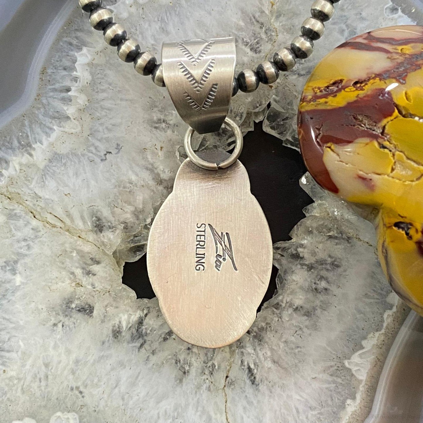 Native American Sterling Oval Kingman Turquoise Decorated Pendant For Women