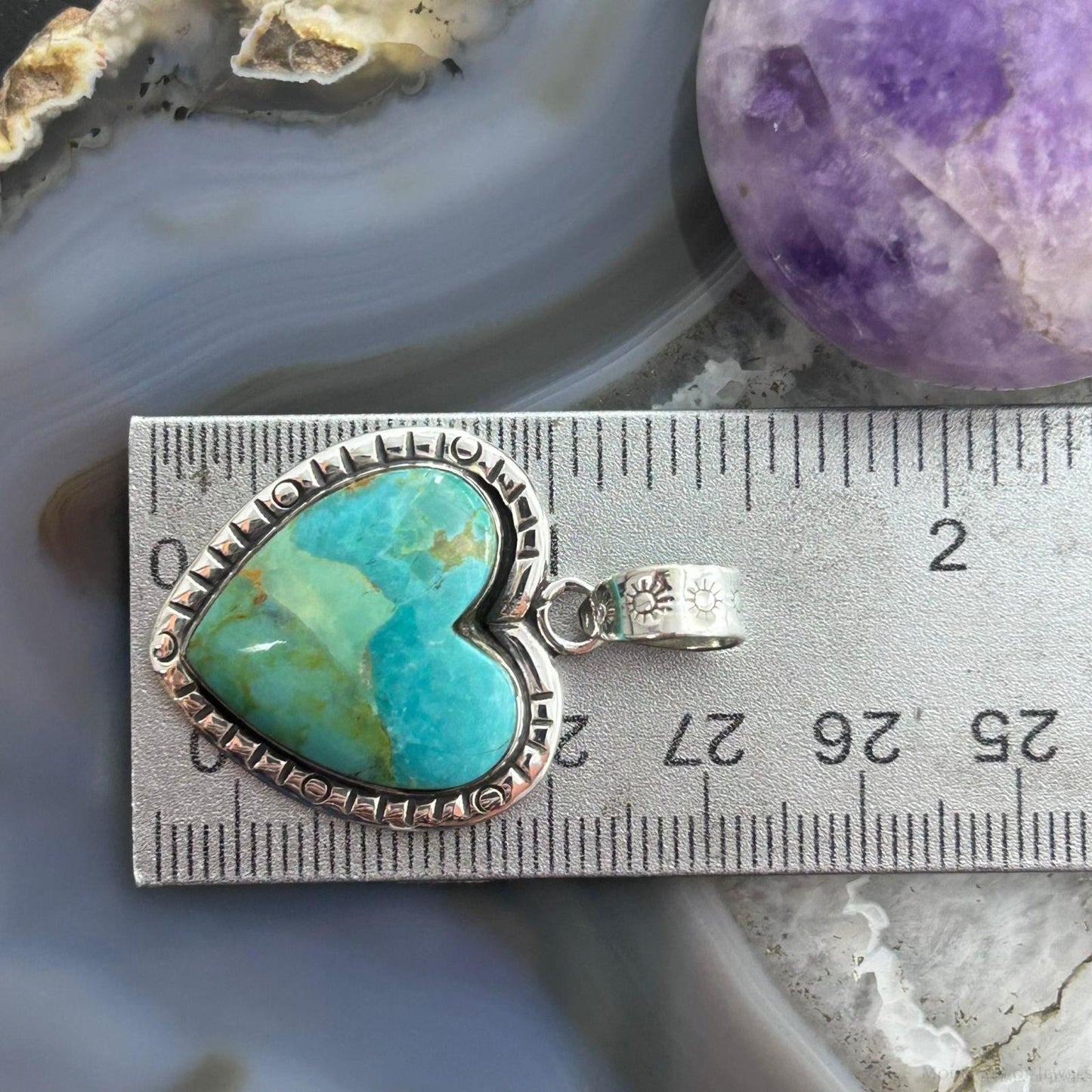 Sterling Silver Southwestern Style Turquoise Decorated Heart Pendant For Women